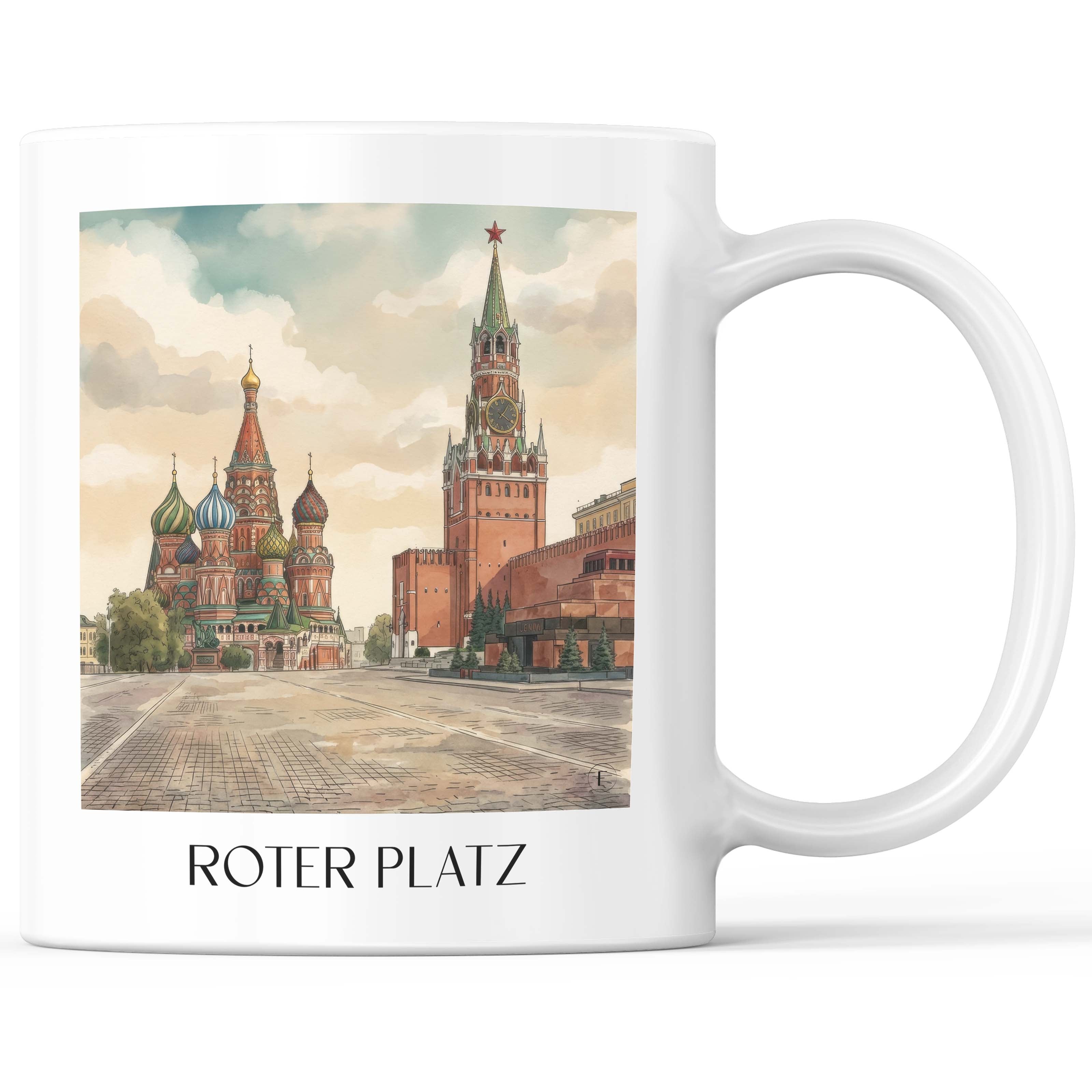 Roter Platz, Kremel - Russland Becher - Kaffeetasse im Aquarell Stil - favplace