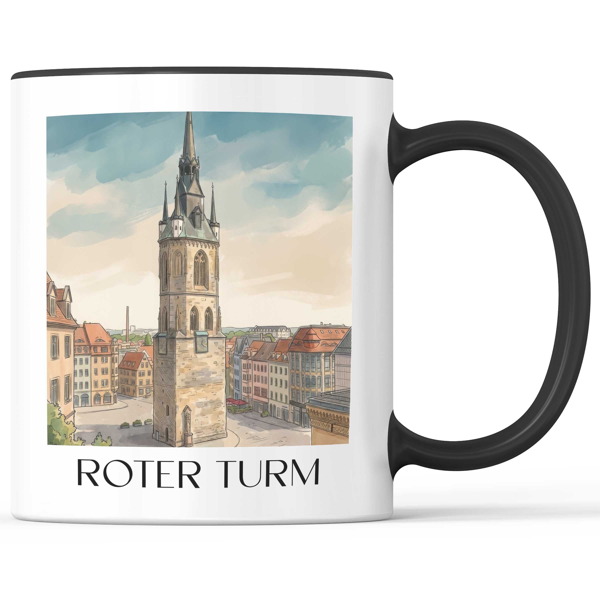 roter-turm-halle-deutschland-kaffeebecher-aquarell