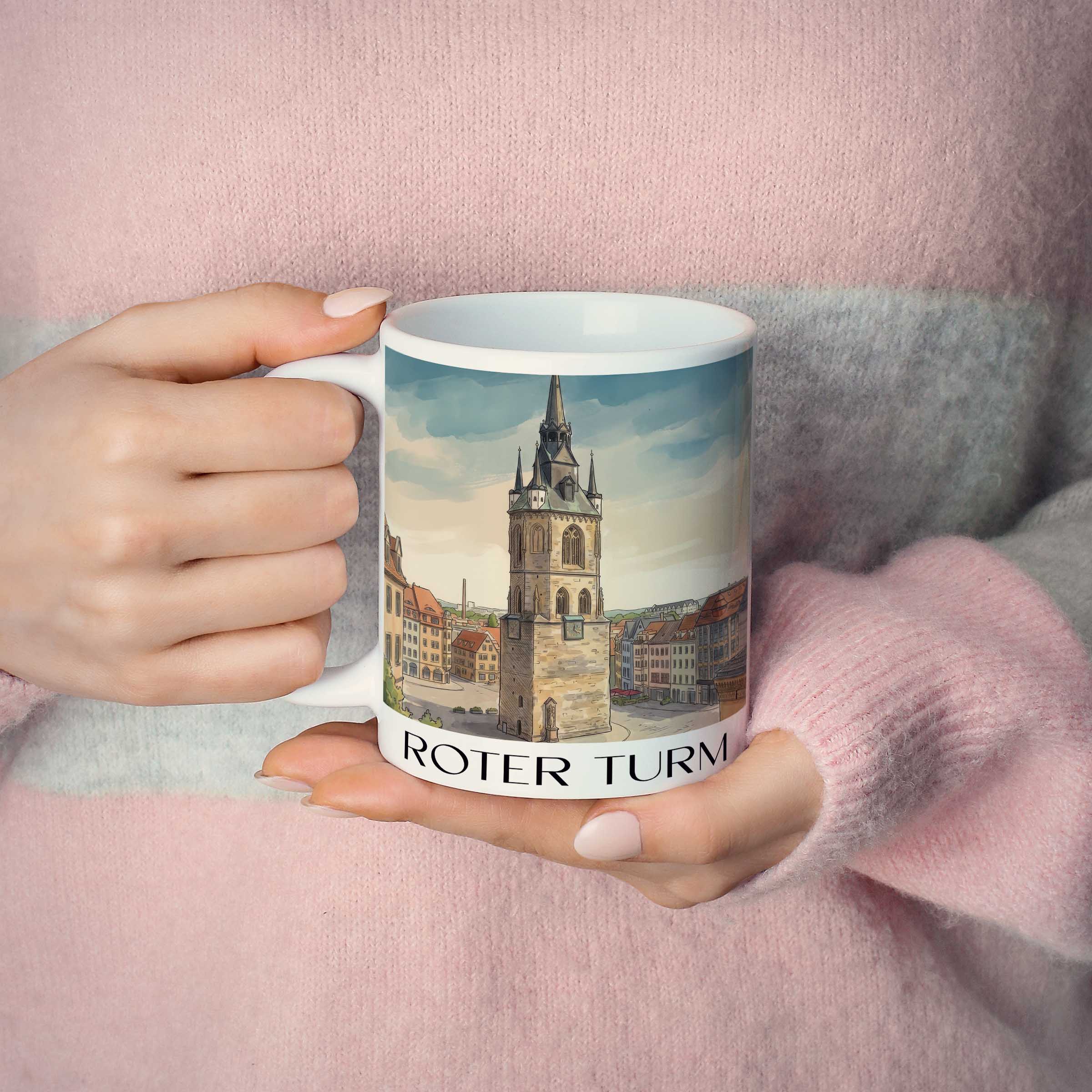 roter-turm-halle-deutschland-kaffeebecher-aquarell