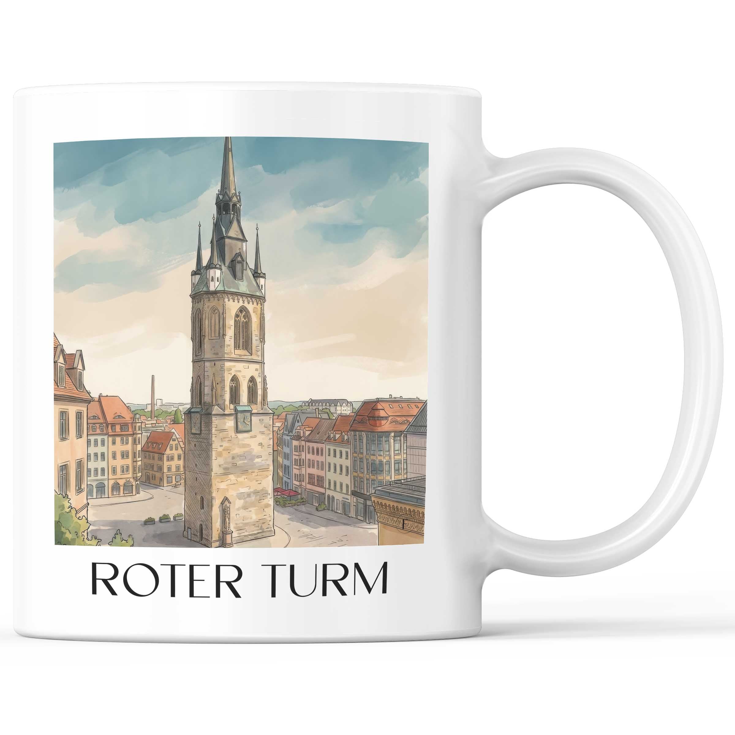 roter-turm-halle-deutschland-kaffeebecher-aquarell