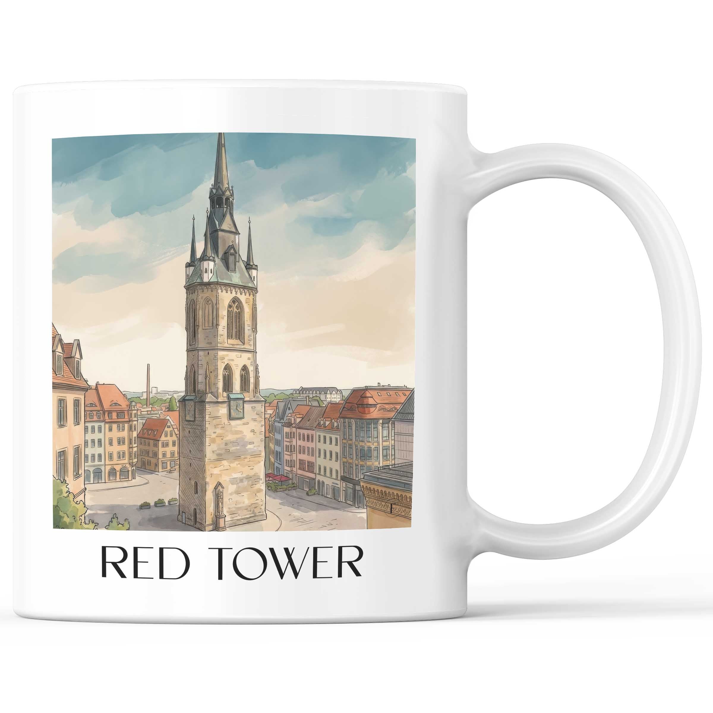 Roter Turm Kaffeebecher - Halle - Deutschland Becher - Kaffeetasse im Aquarell Stil - favplace