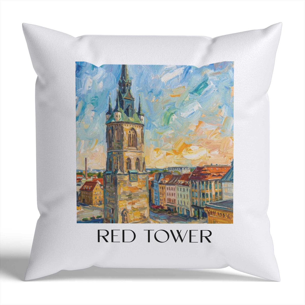 Roter Turm Kissenhülle - Zierkissen Bezug - Halle - Deutschland Kissen bzw. Kissenbezug im Ölgemälde Stil - favplace