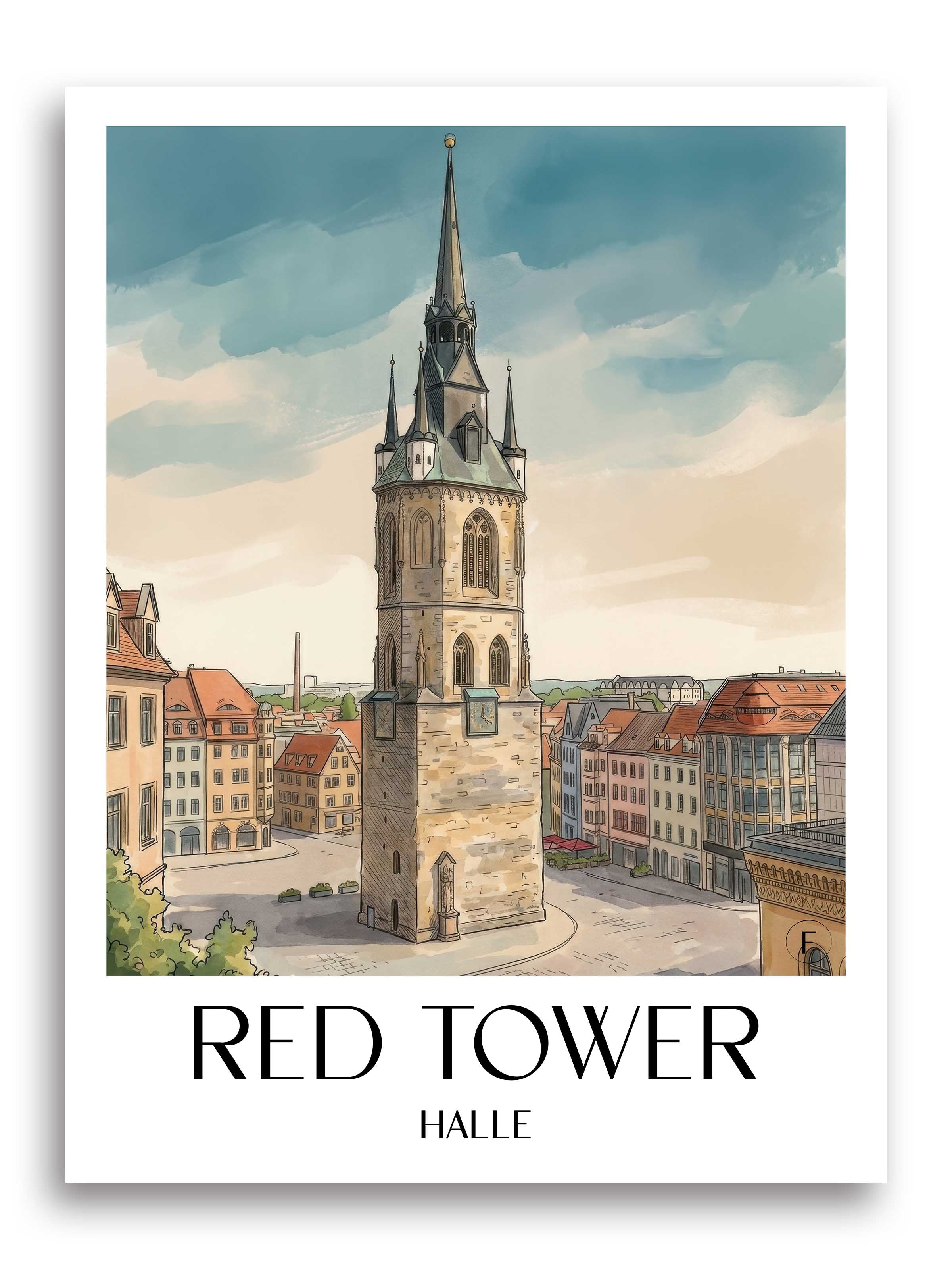 Roter Turm Poster - Halle - Deutschland Kunstdruck - Aquarell von A4 bis A1 - favplace