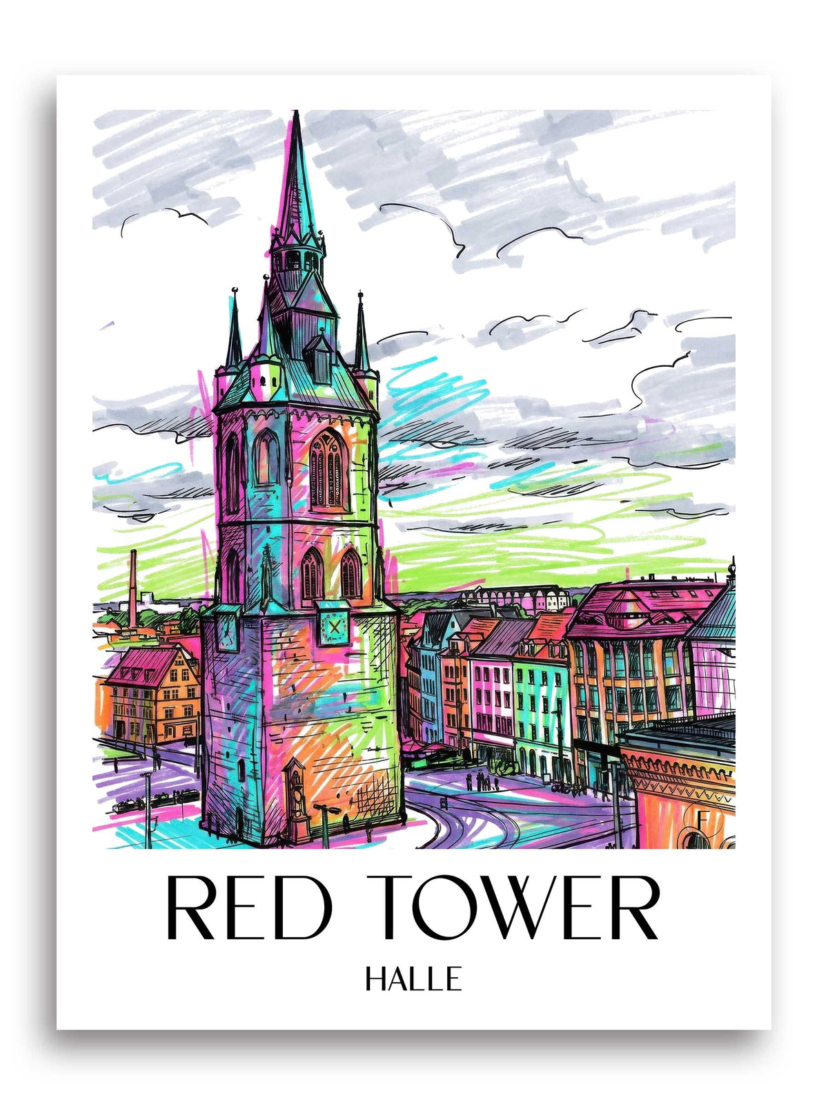 Roter Turm Poster - Halle - Deutschland Kunstdruck - Tag Graffiti von A4 bis A1 - favplace