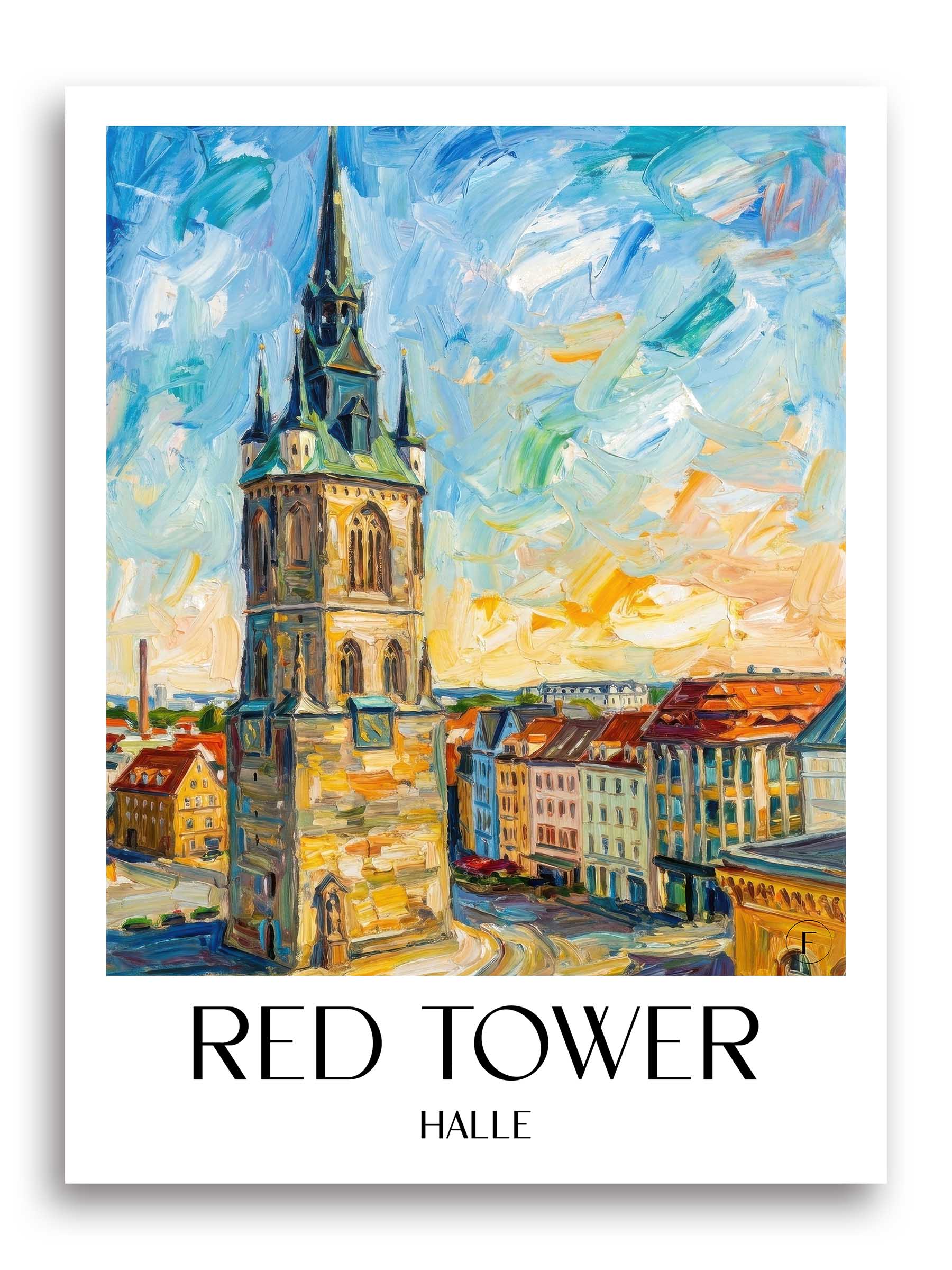 Roter Turm Poster - Halle - Deutschland Kunstdruck - Ölgemälde von A4 bis A1 - favplace