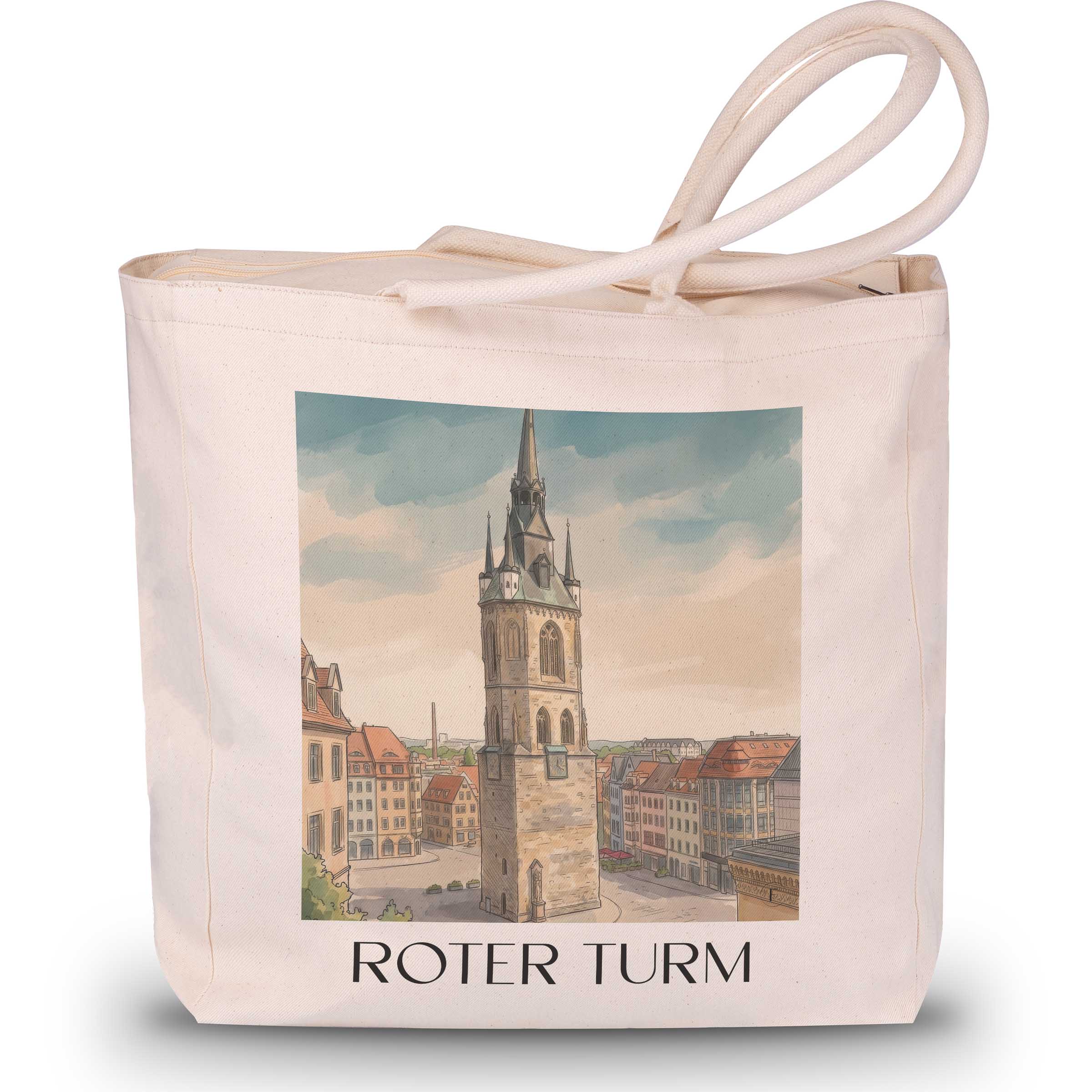 roter-turm-halle-deutschland-einkaufstasche-aquarell