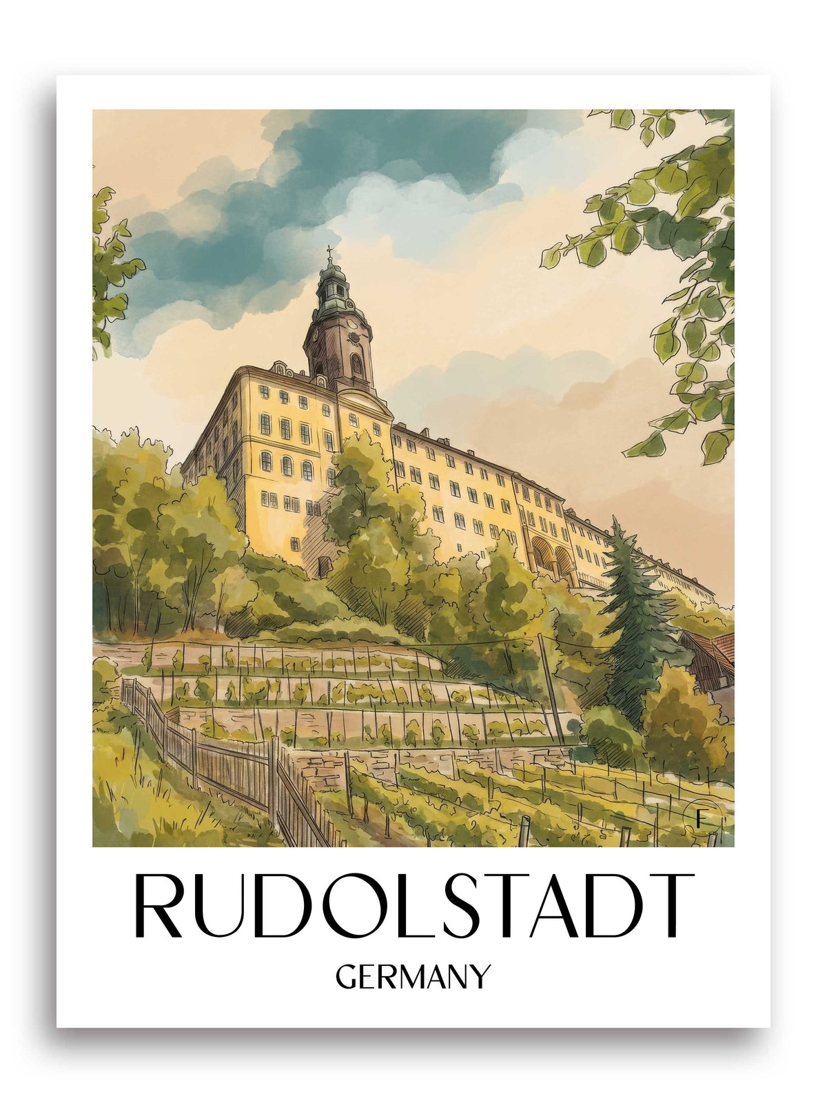 Rudolstadt Poster - Saaletal - Deutschland Kunstdruck - Aquarell von A4 bis A1 - favplace