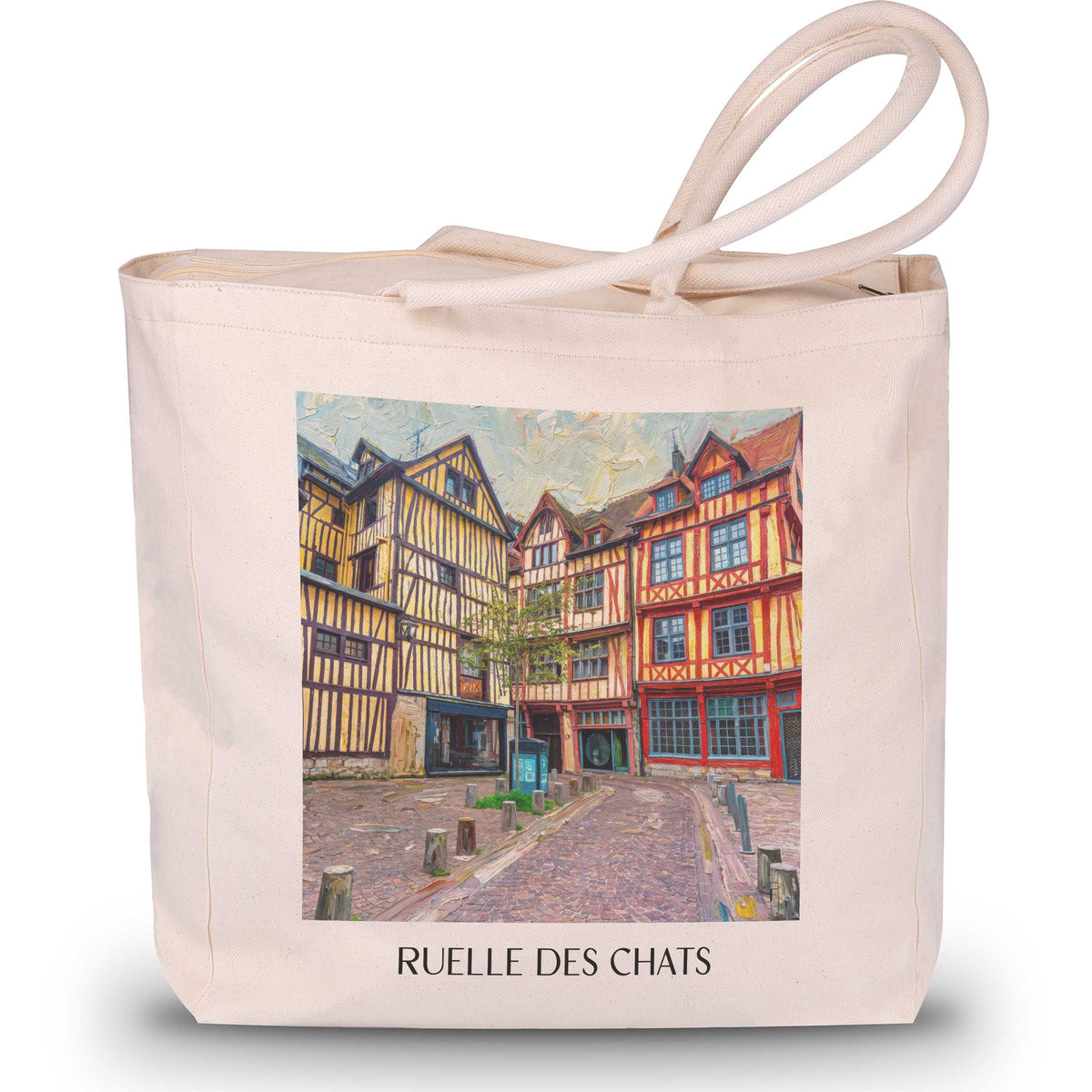 ruelle-des-chats-troyes-frankreich-einkaufstasche-oil-painting-oelgemaelde