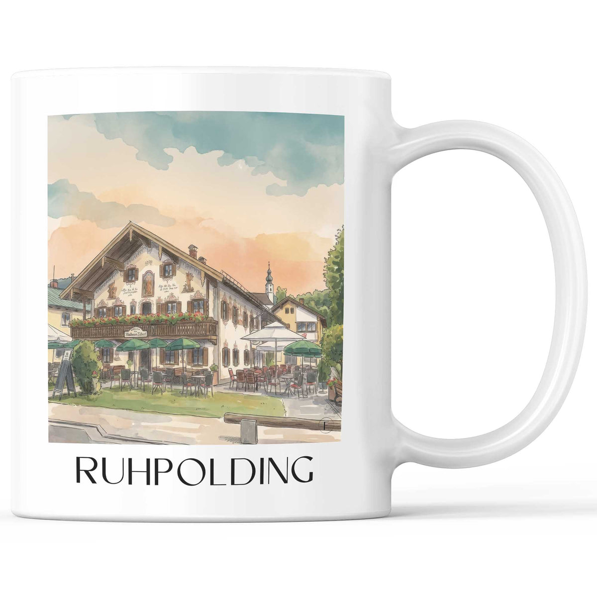 Ruhpolding Kaffeebecher - Chiemgau - Deutschland Becher - Kaffeetasse im Aquarell Stil - favplace