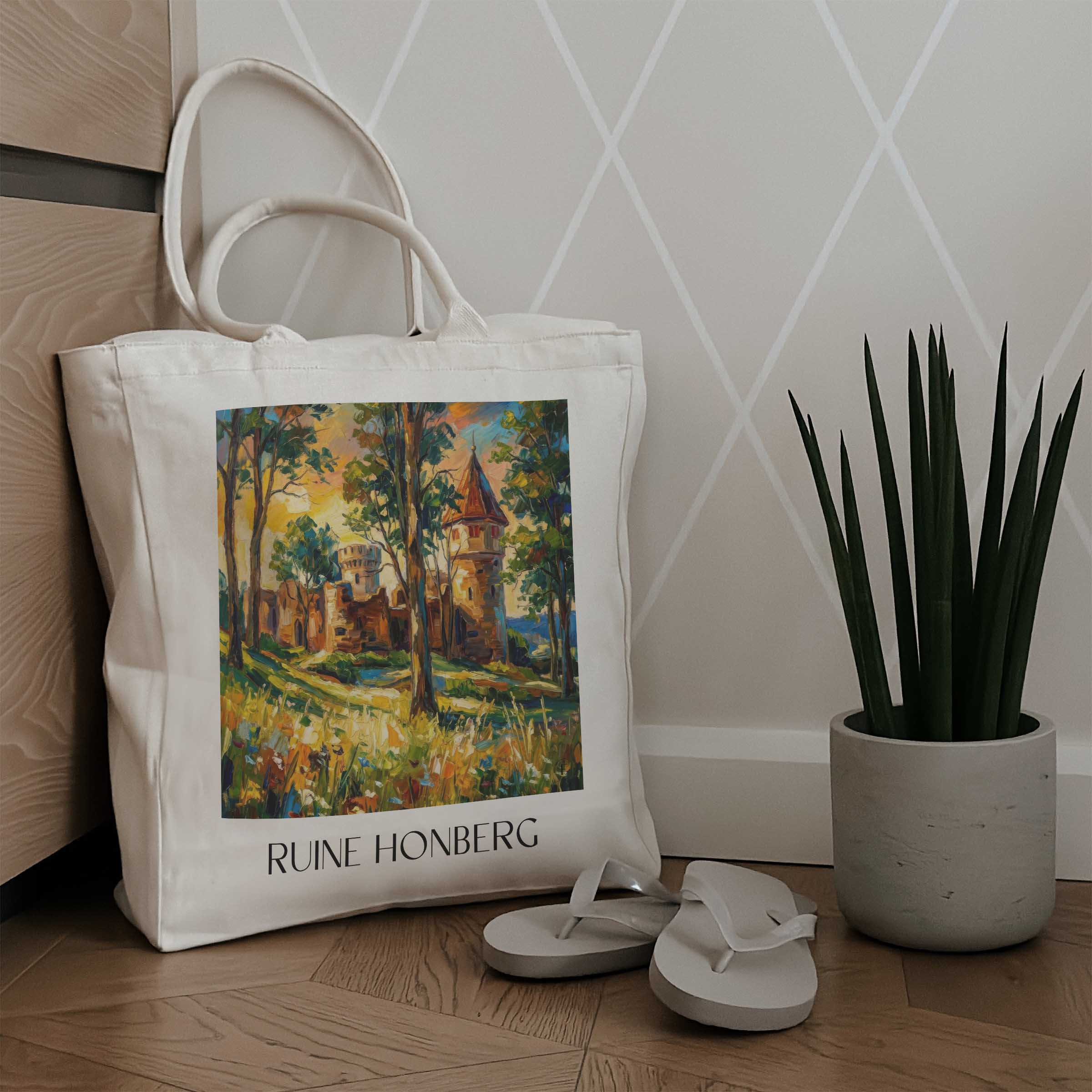 ruine-honberg-tuttlingen-deutschland-einkaufstasche-oil-painting-oelgemaelde