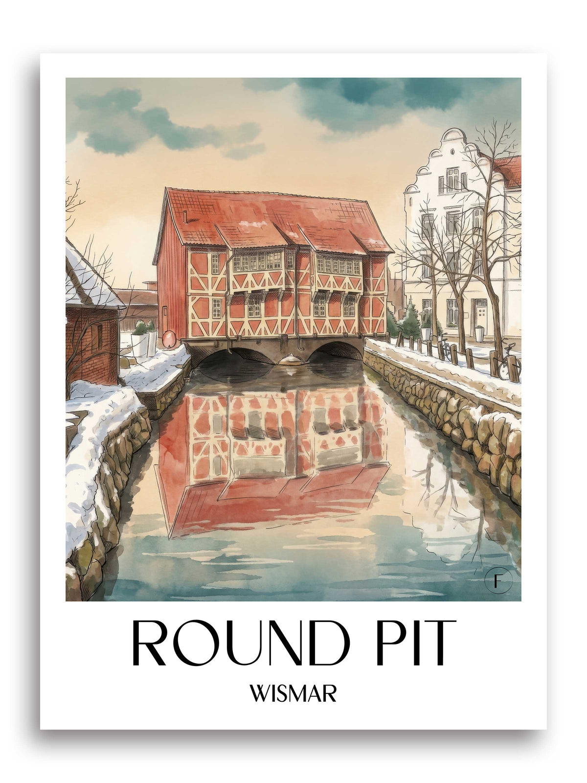 Runde Grube Poster - Wismar - Deutschland Kunstdruck - Aquarell von A4 bis A1 - favplace