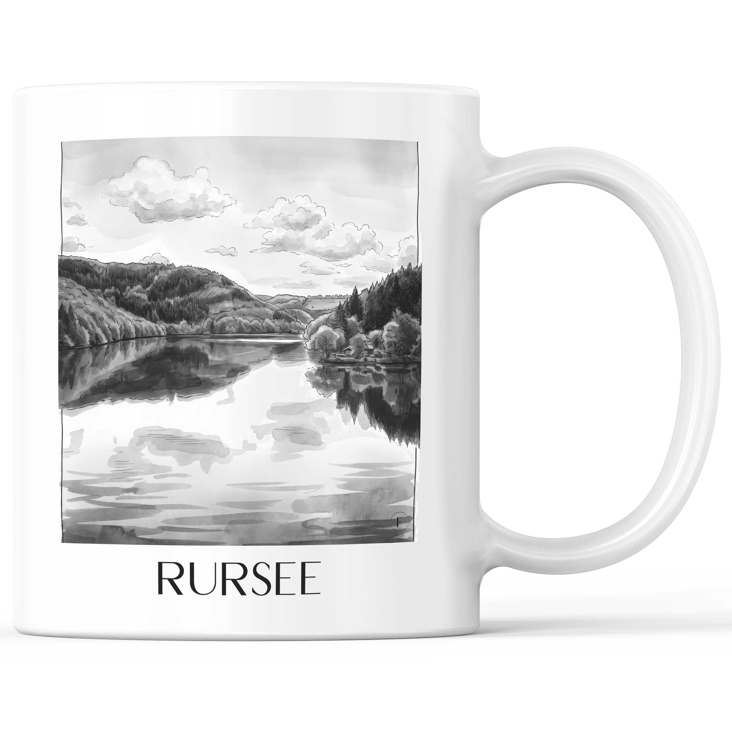 Rursee Kaffeebecher - Eifel - Deutschland Becher - Kaffeetasse im Aquarell Schwarz-Weiß Stil - favplace