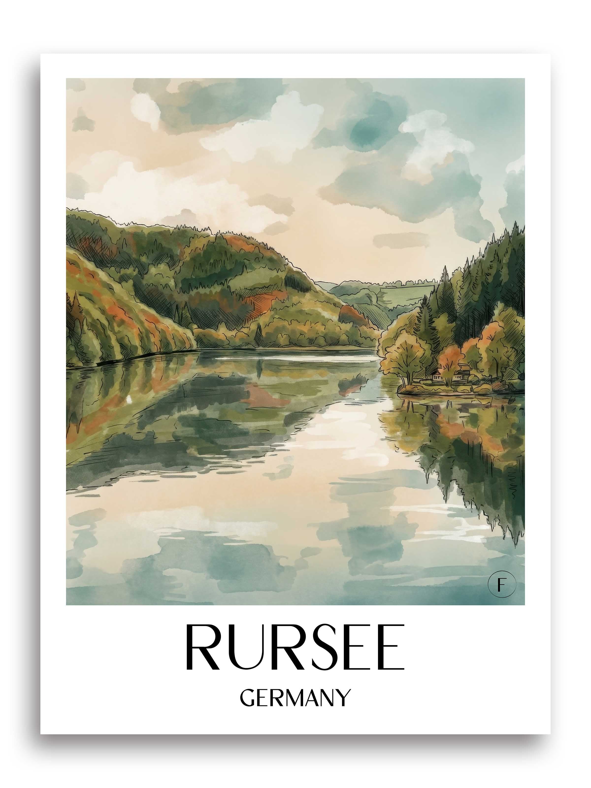 Rursee Poster - Eifel - Deutschland Kunstdruck - Aquarell von A4 bis A1 - favplace