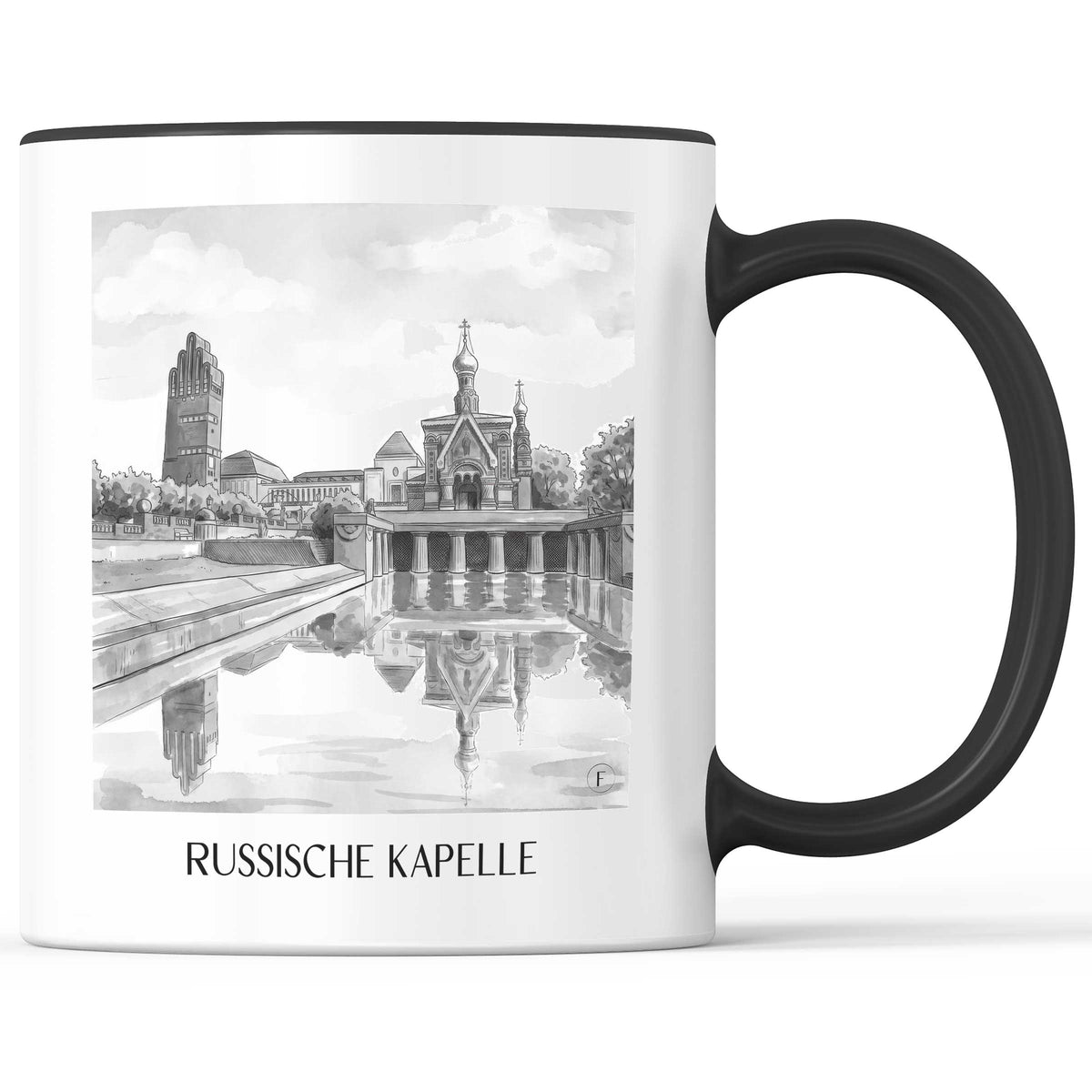 russische-kapelle-darmstadt-deutschland-kaffeebecher-aquarell-schwarz-weiss