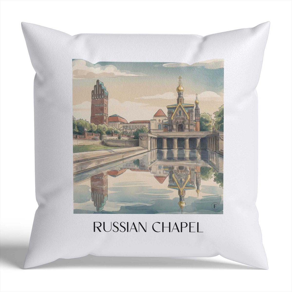 Russische Kapelle Kissenhülle - Zierkissen Bezug - Darmstadt - Deutschland Kissen bzw. Kissenbezug im Aquarell Stil - favplace