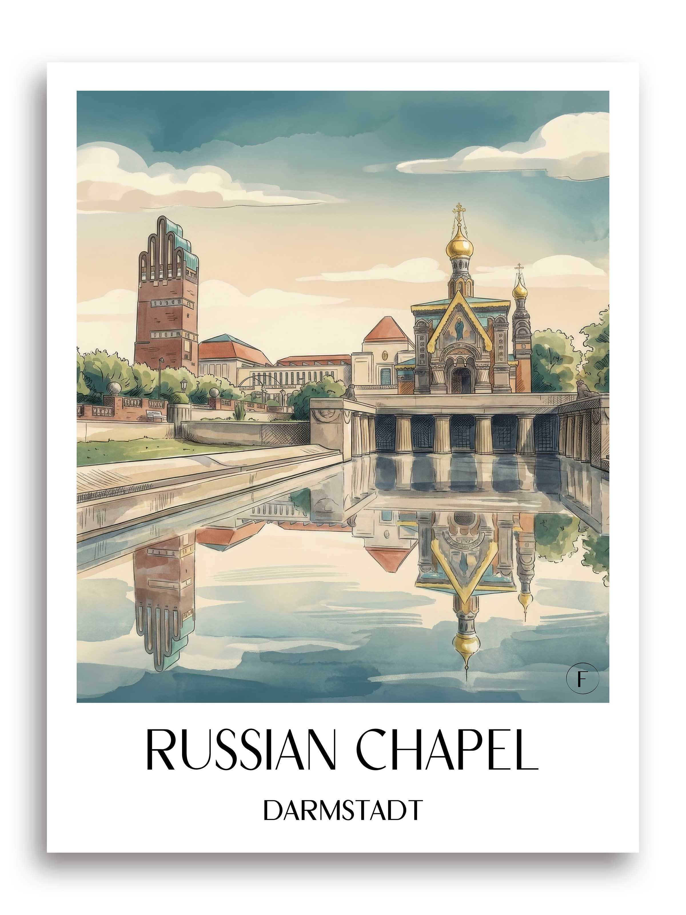 Russische Kapelle Poster - Darmstadt - Deutschland Kunstdruck - Aquarell von A4 bis A1 - favplace