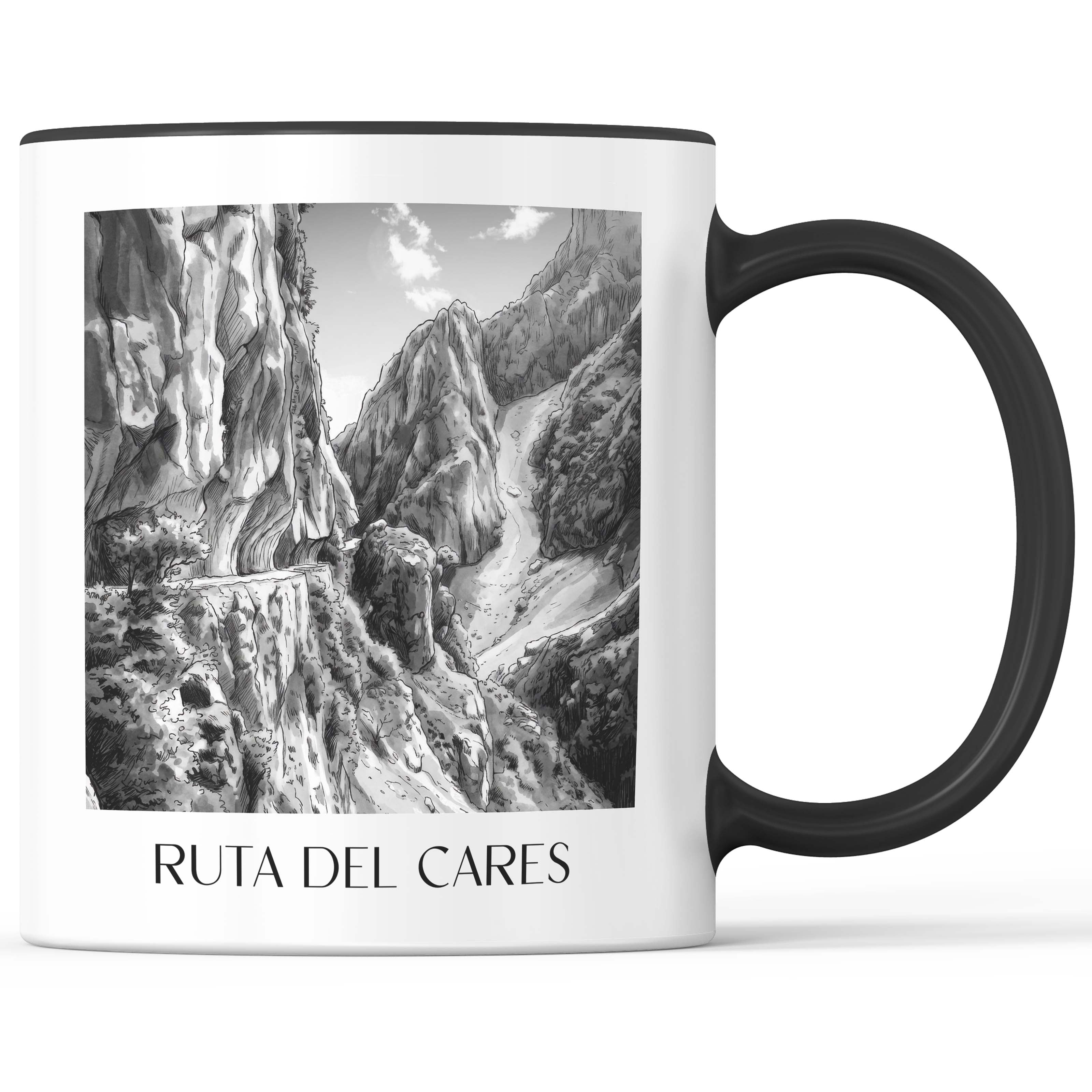 ruta-del-cares-spanien-spanien-kaffeebecher-aquarell-schwarz-weiss