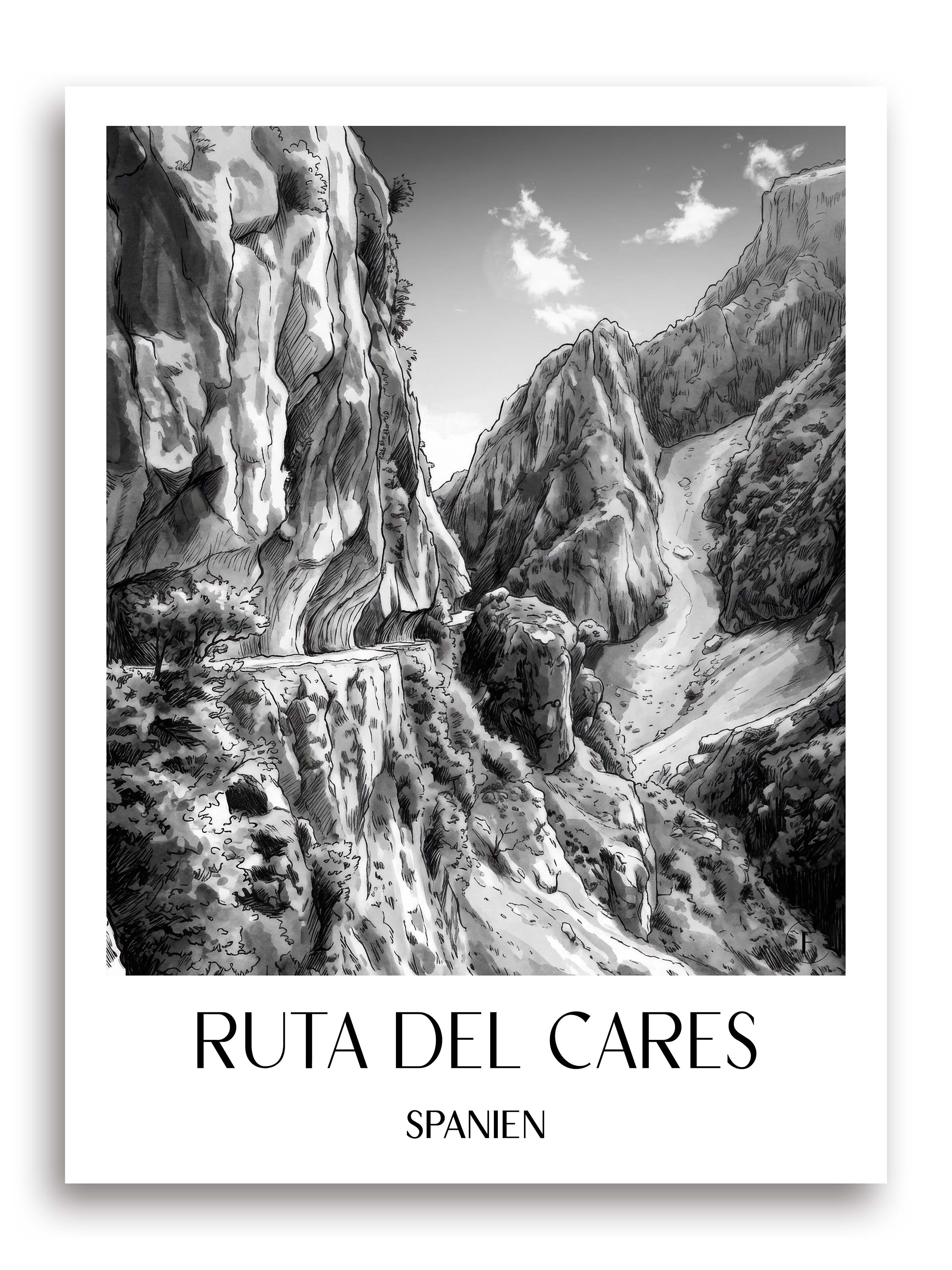 ruta-del-cares-spanien-spanien-poster-aquarell-schwarz-weiss