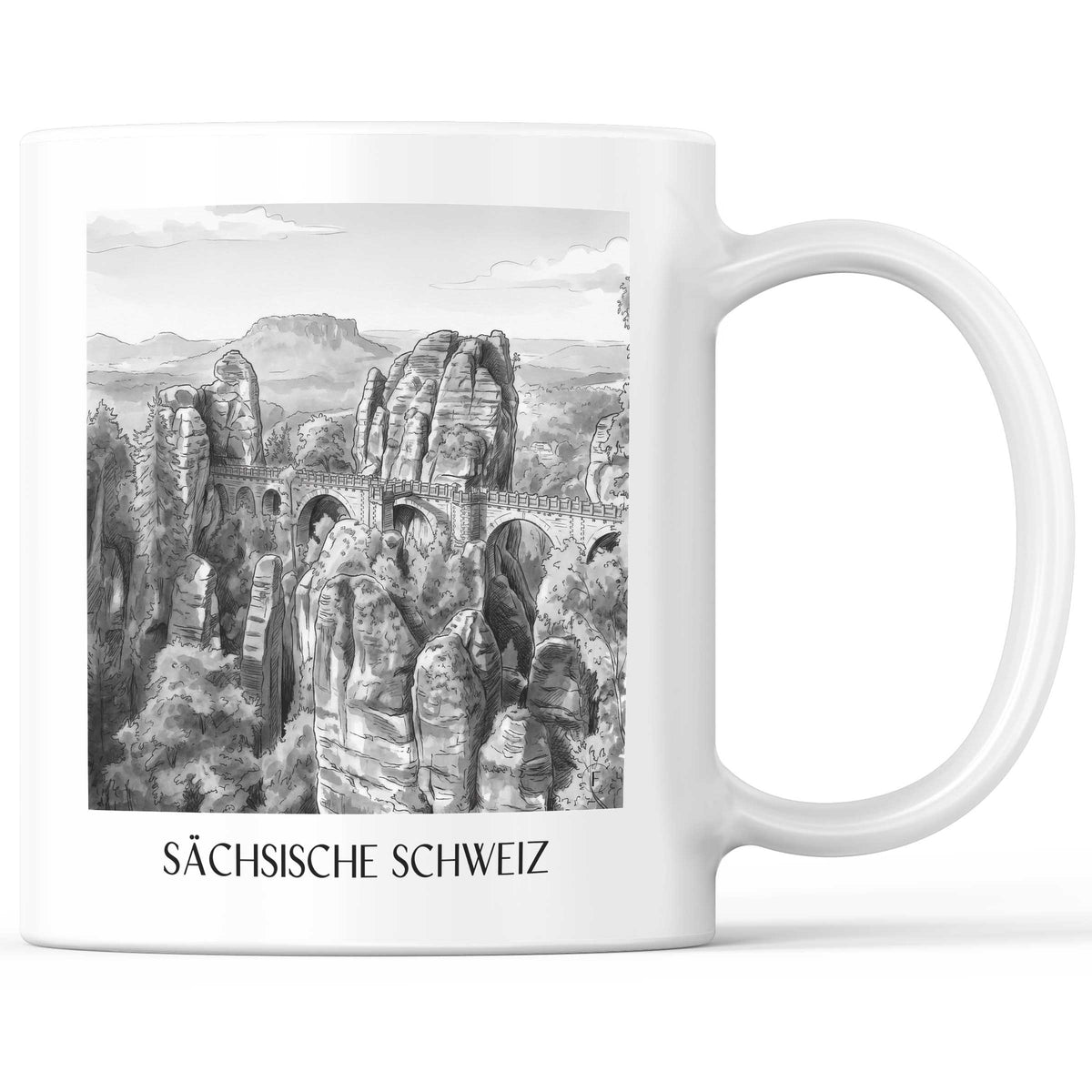 Sächsische schweiz Kaffeebecher - Dresden - Deutschland Becher - Kaffeetasse im Aquarell Schwarz-Weiß Stil - favplace