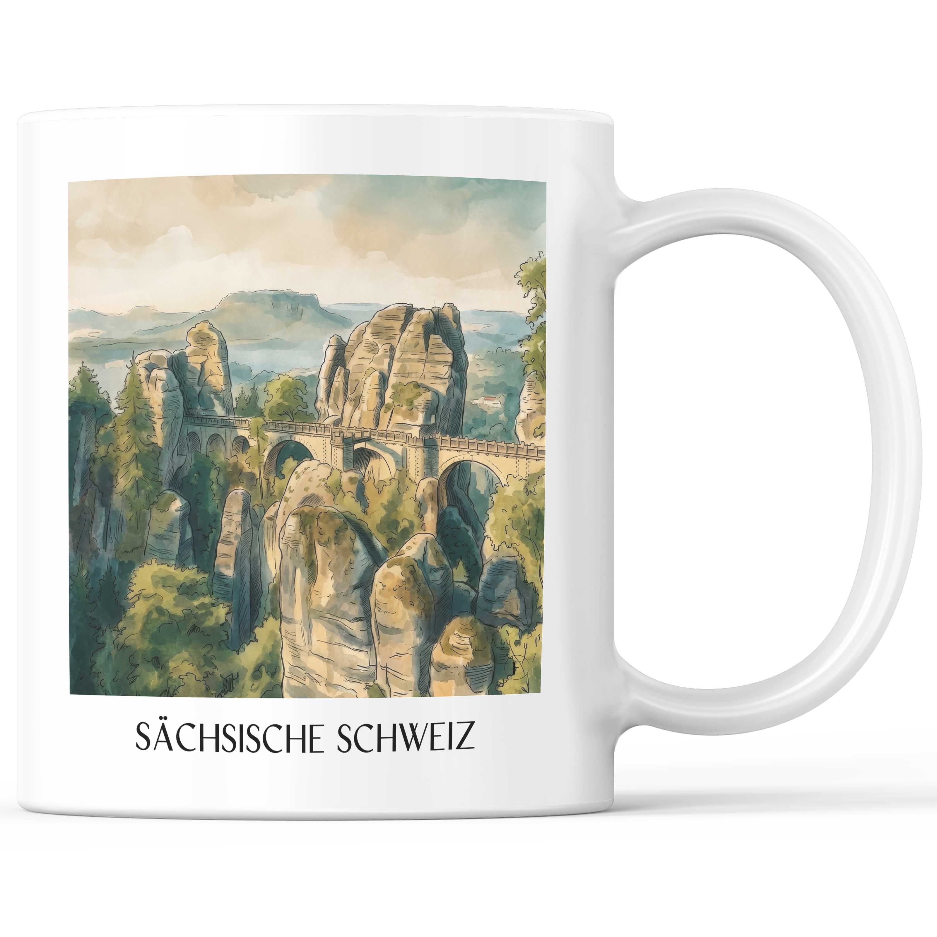 Sächsische schweiz Kaffeebecher - Dresden - Deutschland Becher - Kaffeetasse im Aquarell Stil - favplace