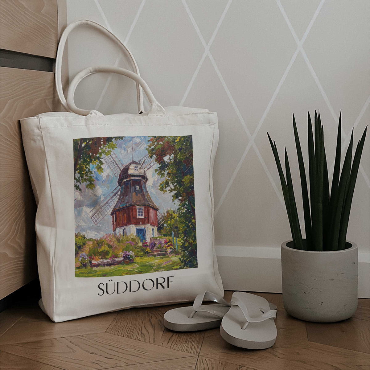 süddorf-amrum-deutschland-einkaufstasche-oil-painting-oelgemaelde