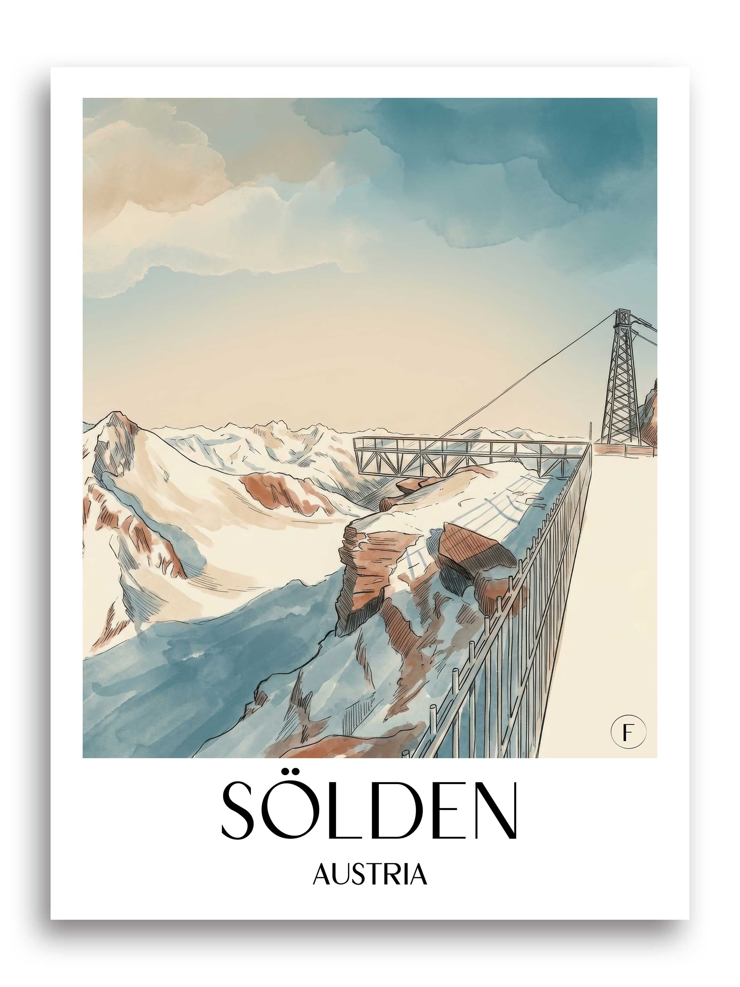 Sölden Poster - Österreich - Österreich Kunstdruck - Aquarell von A4 bis A1 - favplace