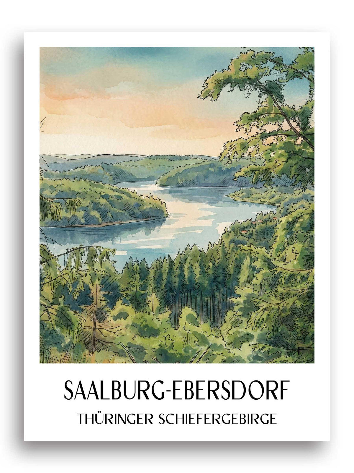 saalburg-ebersdorf-thüringer-schiefergebirge-deutschland-poster-aquarell