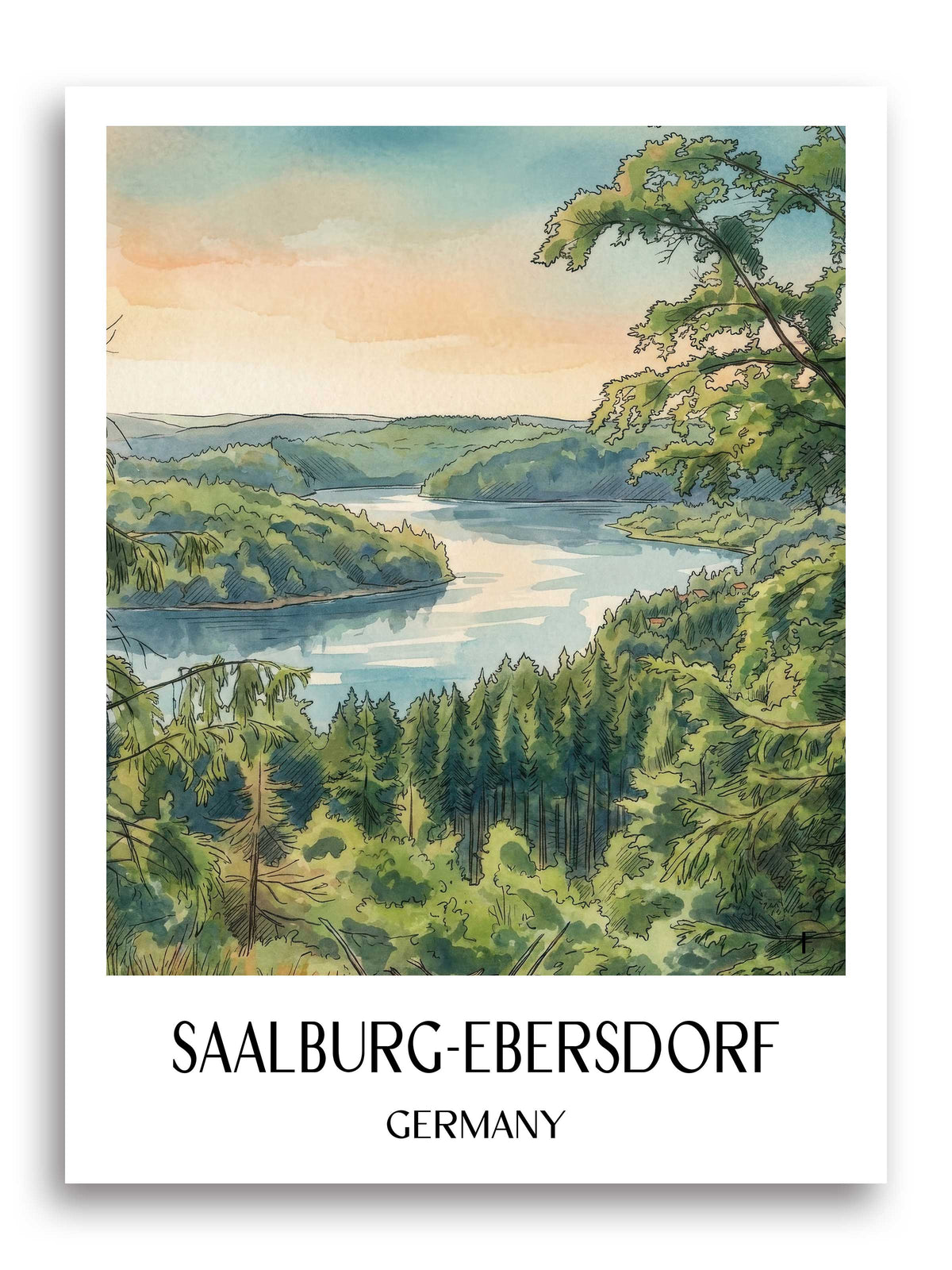 Saalburg-Ebersdorf Poster - Thüringer Schiefergebirge - Deutschland Kunstdruck - Aquarell von A4 bis A1 - favplace