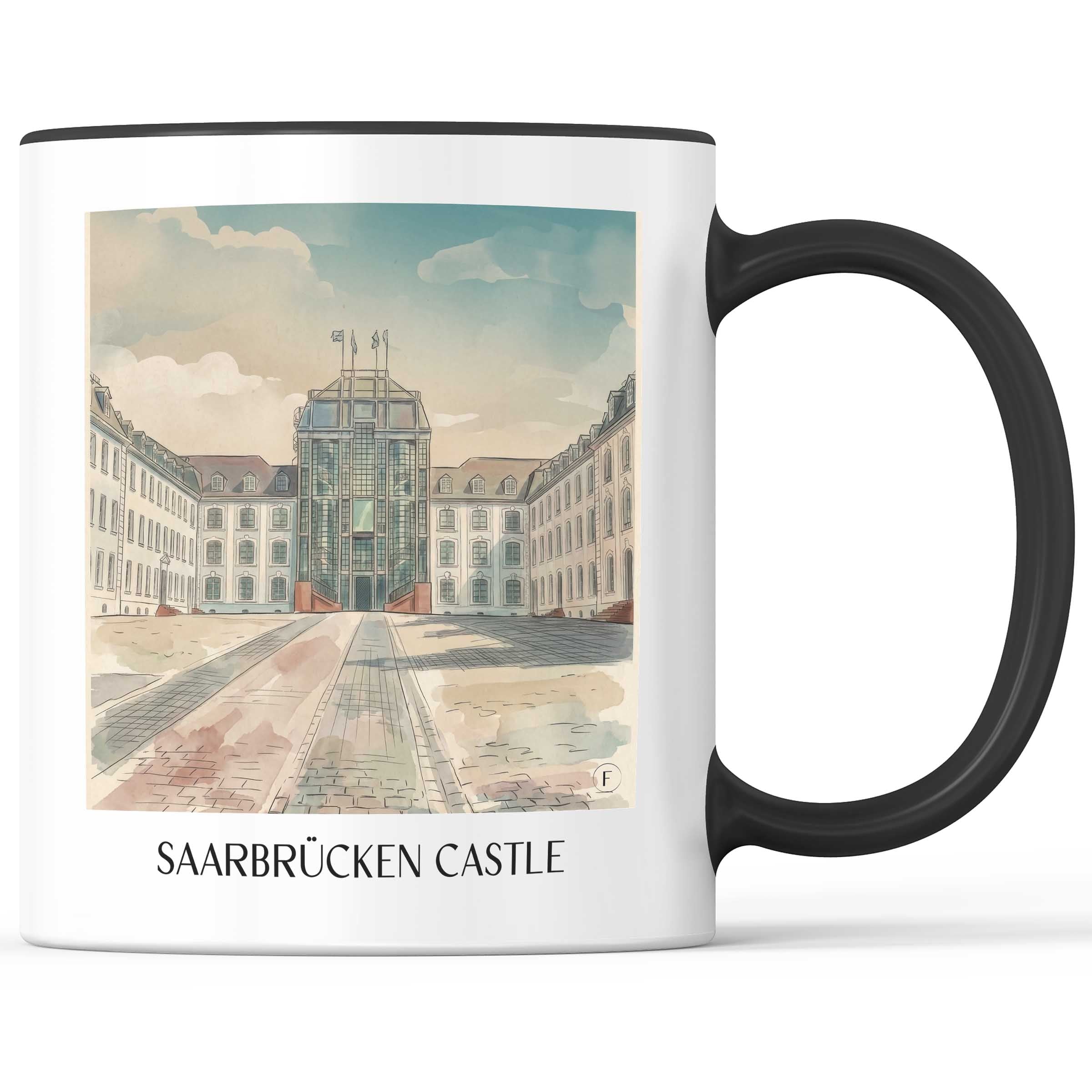 Saarbrücker Schloss Kaffeebecher - Saarland - Deutschland Becher - Kaffeetasse im Aquarell Stil - favplace