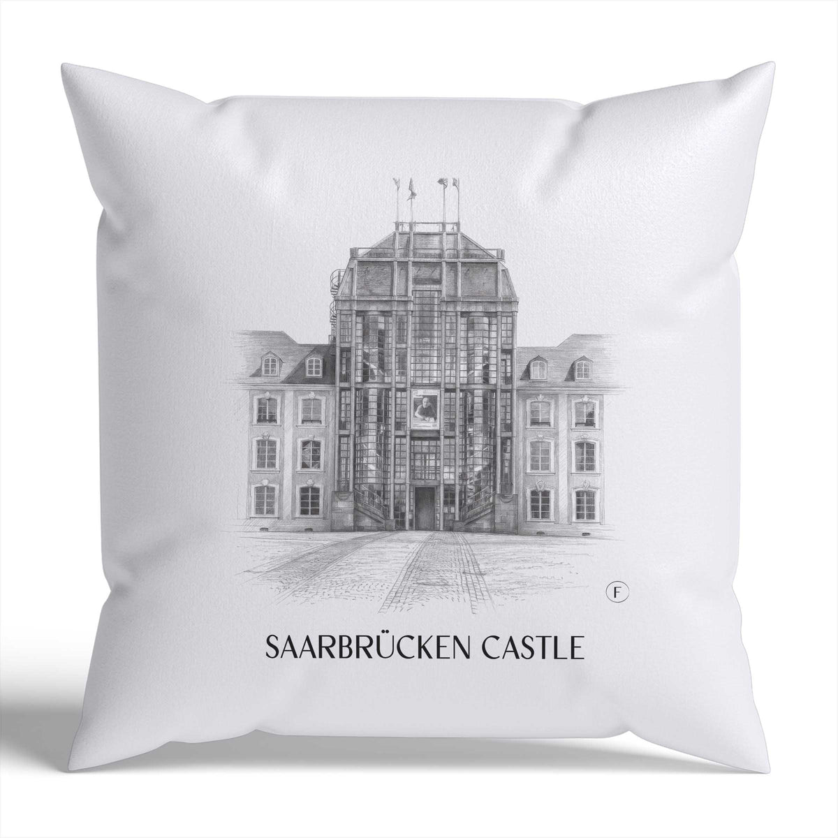 Saarbrücker Schloss Kissenhülle - Zierkissen Bezug - Saarland - Deutschland Kissen bzw. Kissenbezug im Zeichnung Stil - favplace