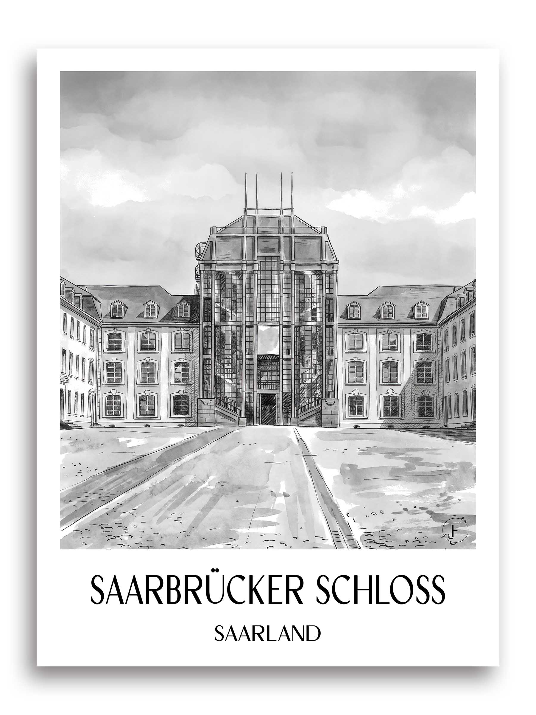 saarbrücker-schloss-saarland-deutschland-poster-aquarell-schwarz-weiss