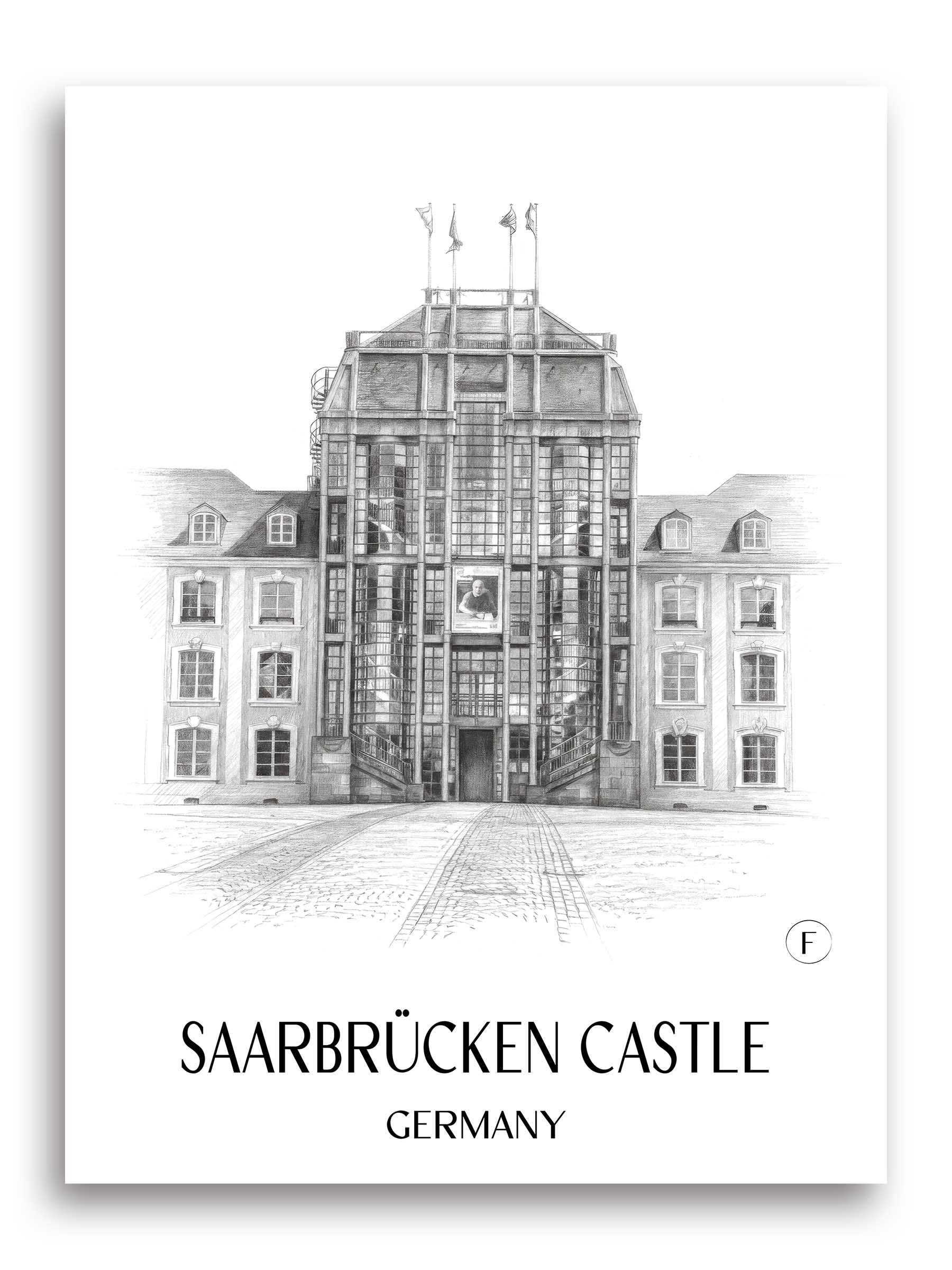 Saarbrücker Schloss Poster - Saarland - Deutschland Kunstdruck - Zeichnung von A4 bis A1