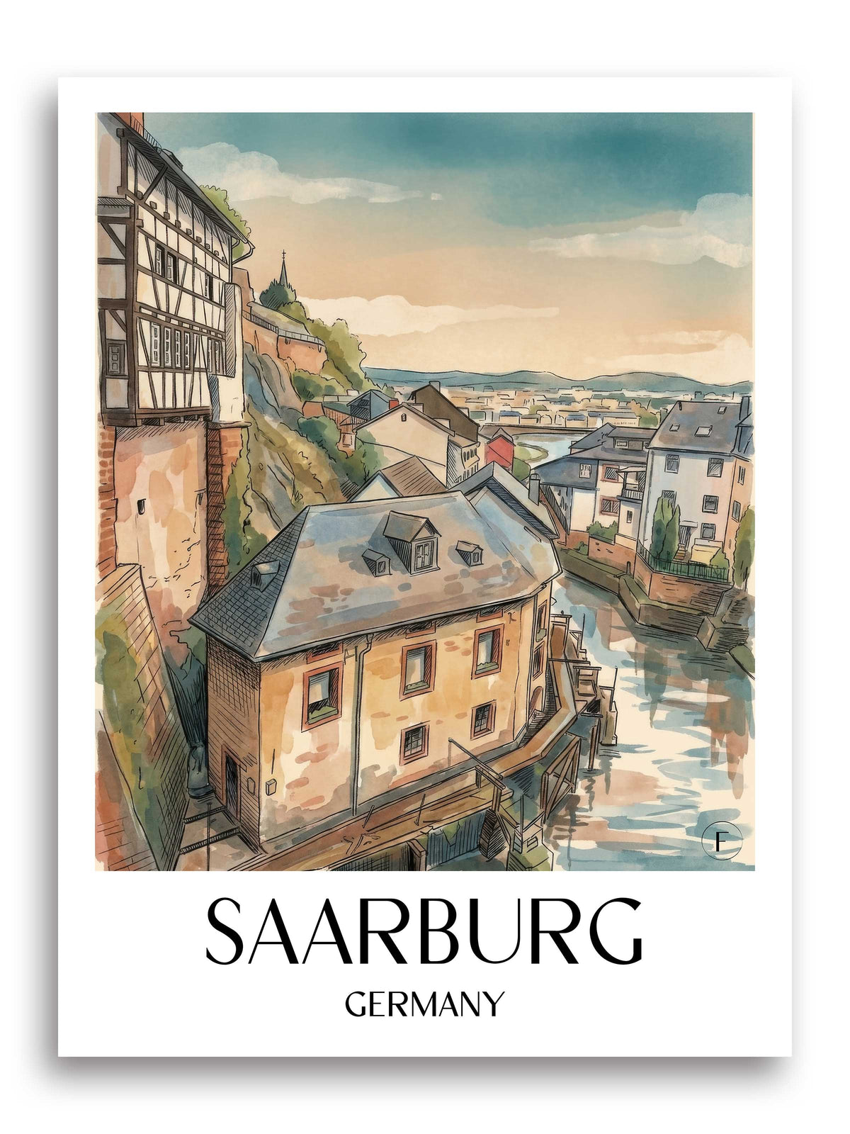 Saarburg Poster - Saartal - Deutschland Kunstdruck - Aquarell von A4 bis A1 - favplace