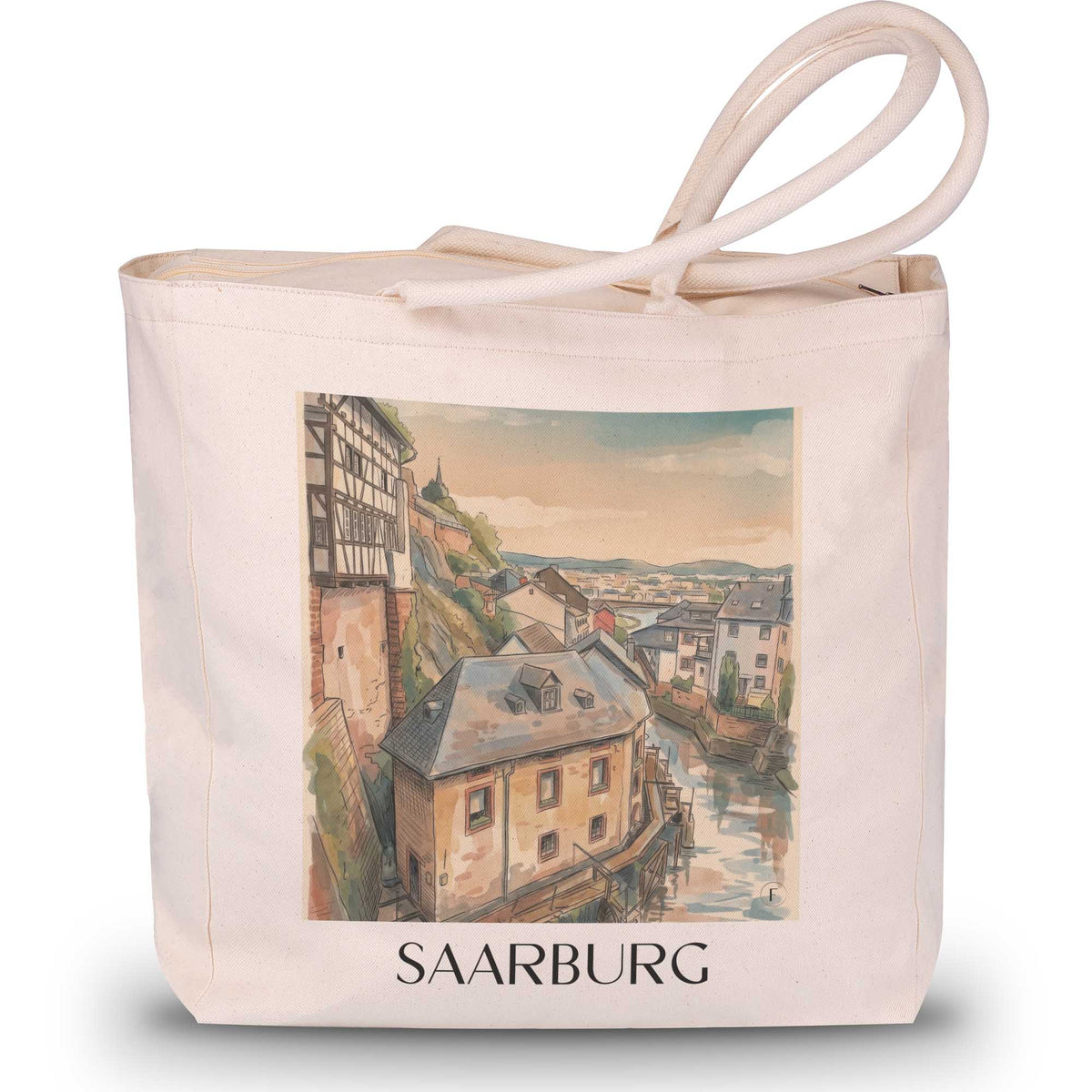 Saarburg Shopping Tasche - Saartal - Deutschland Tote Bag - Einkaufstasche im Aquarell Stil - favplace