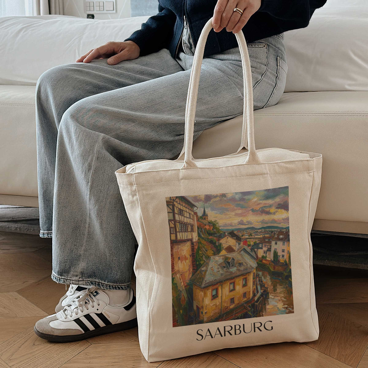 saarburg-saartal-deutschland-einkaufstasche-oil-painting-oelgemaelde