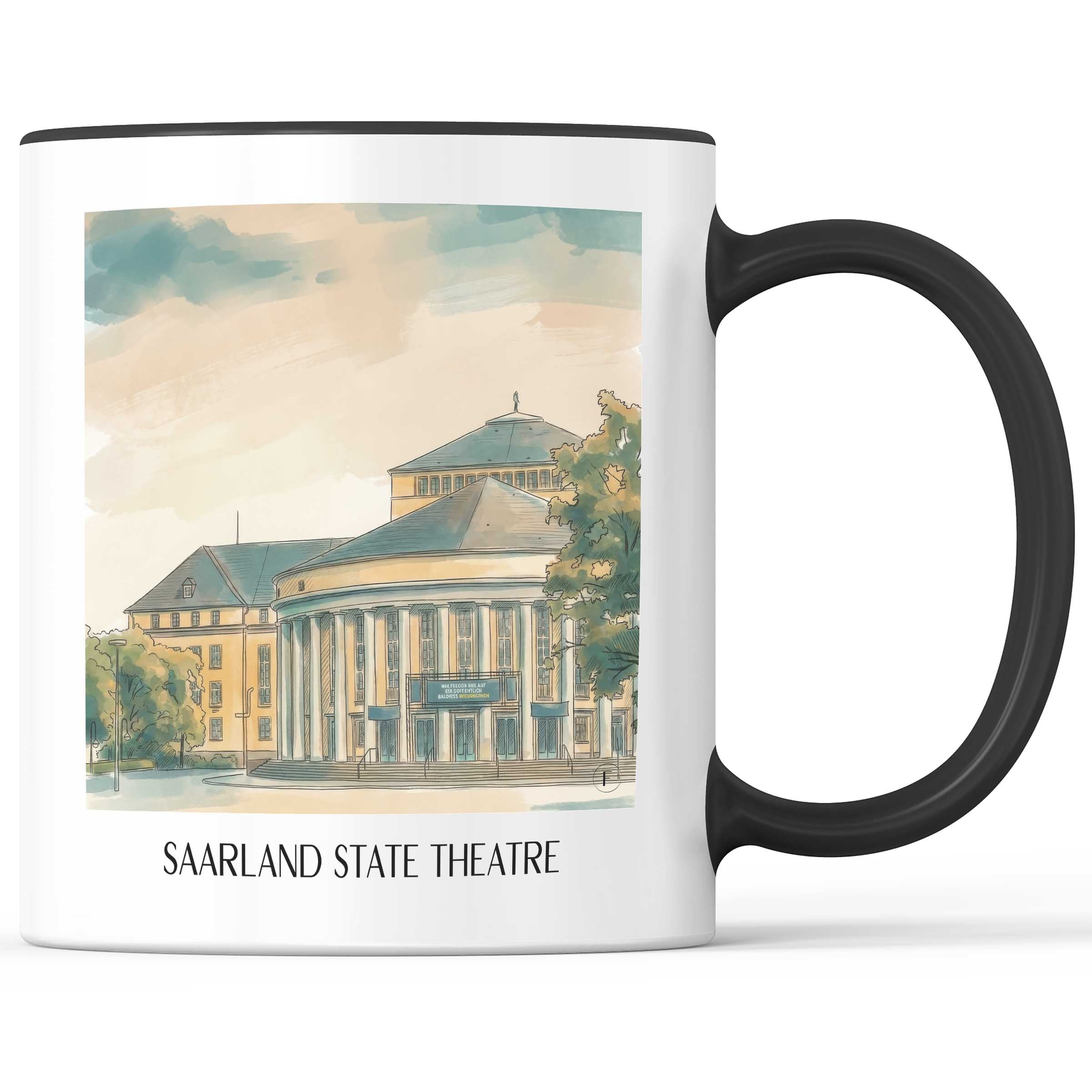 Saarländisches Staatstheater Kaffeebecher - Saarbrücken - Deutschland Becher - Kaffeetasse im Aquarell Stil - favplace