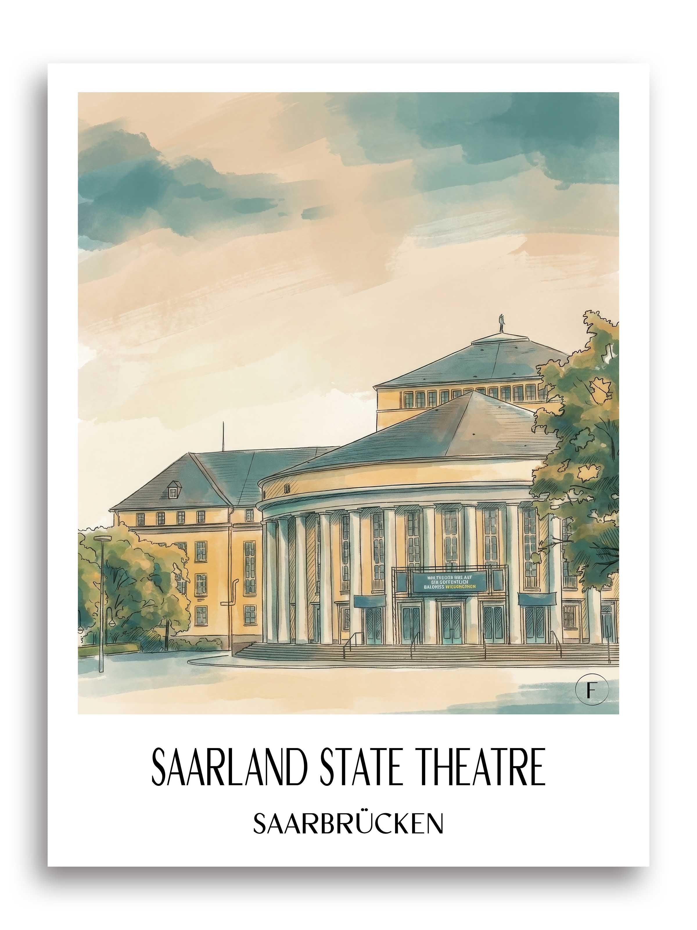 Saarländisches Staatstheater Poster - Saarbrücken - Deutschland Kunstdruck - Aquarell von A4 bis A1 - favplace