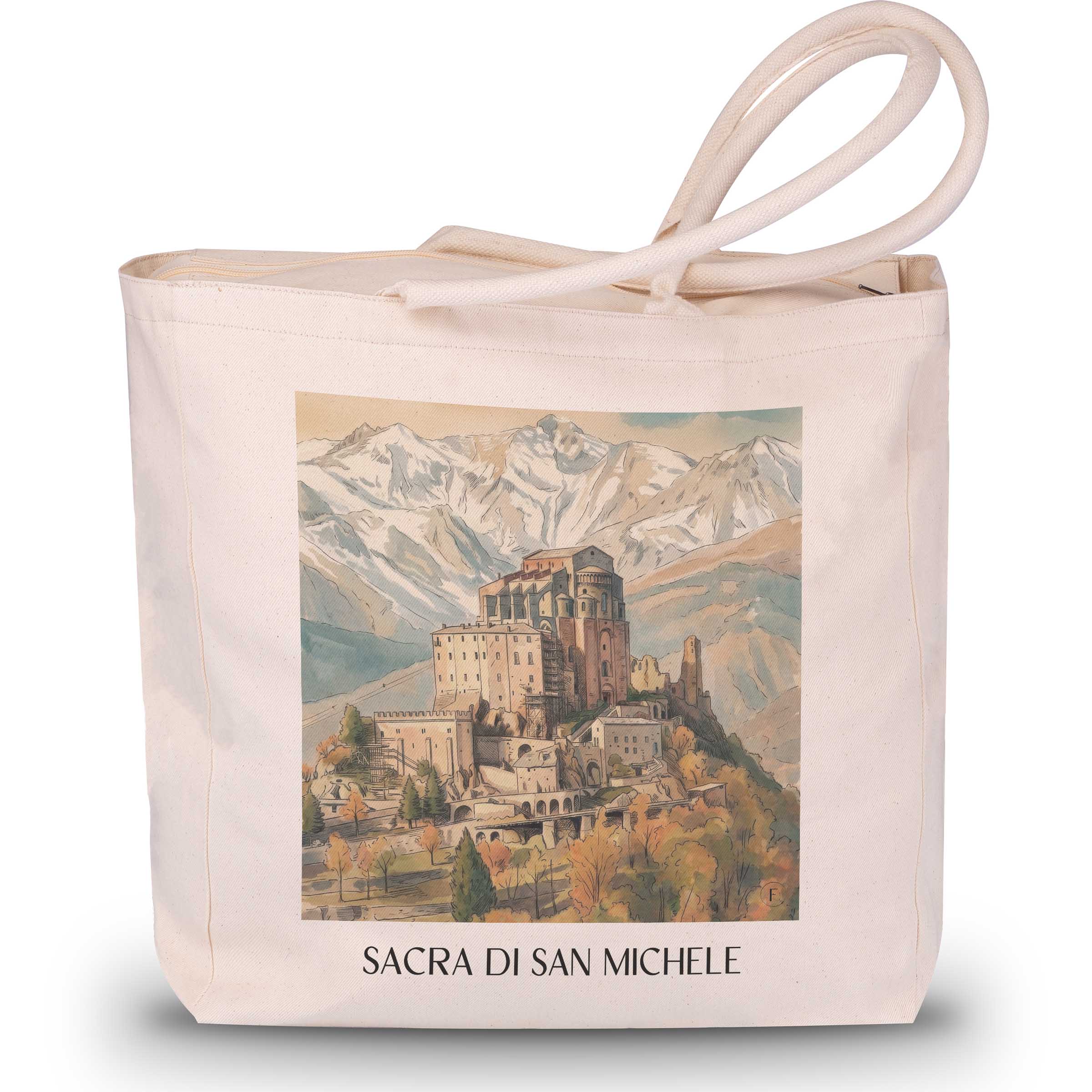 Sacra di San Michele Shopping Tasche - Piemont - Italien Tote Bag - Einkaufstasche im Aquarell Stil - favplace