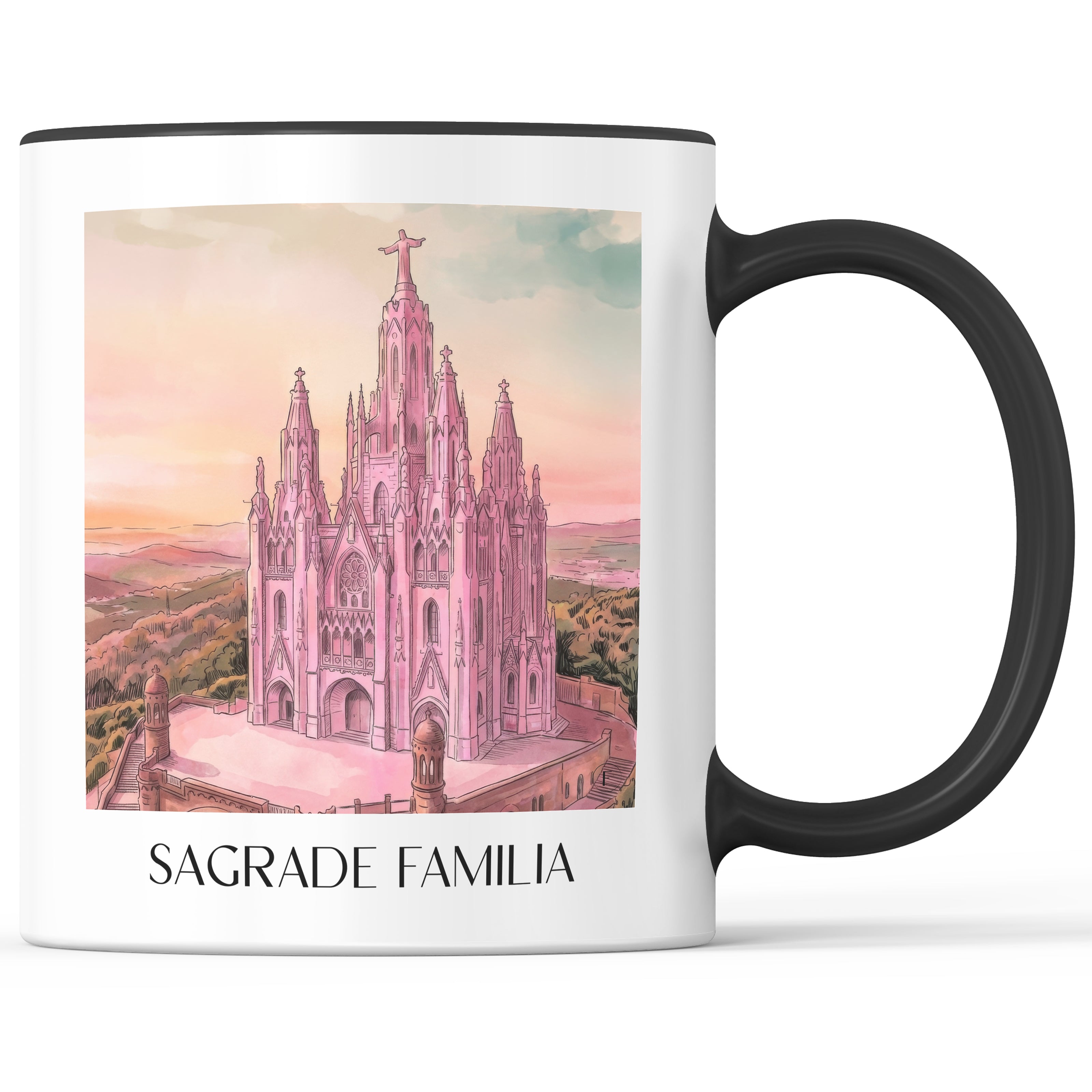 Sagrada Familia Kaffeebecher - Barcelona - Spanien Becher - Kaffeetasse im Aquarell Pink Stil - favplace