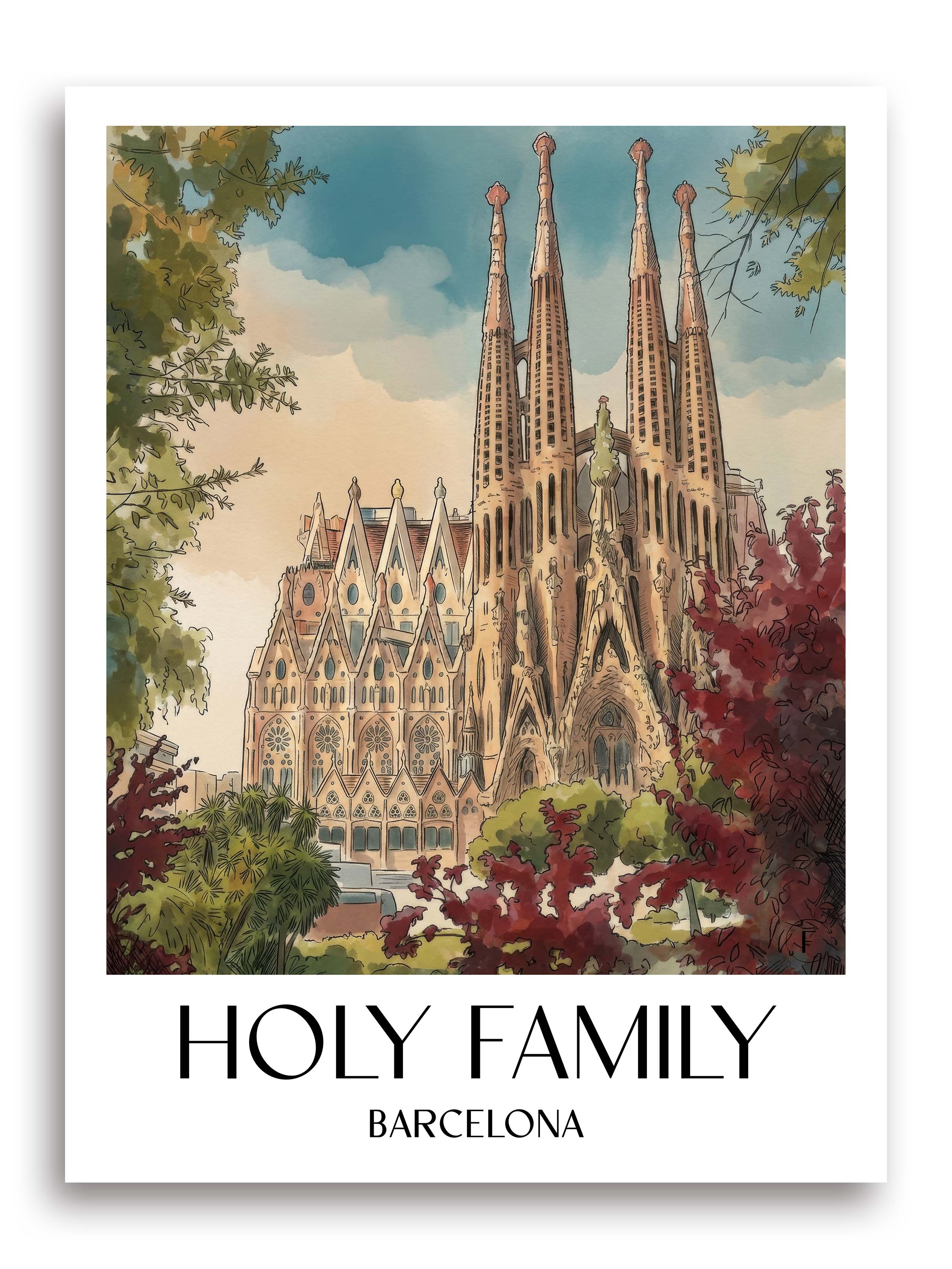 Sagrada Familia Poster - Barcelona - Spanien Kunstdruck - Aquarell von A4 bis A1 - favplace