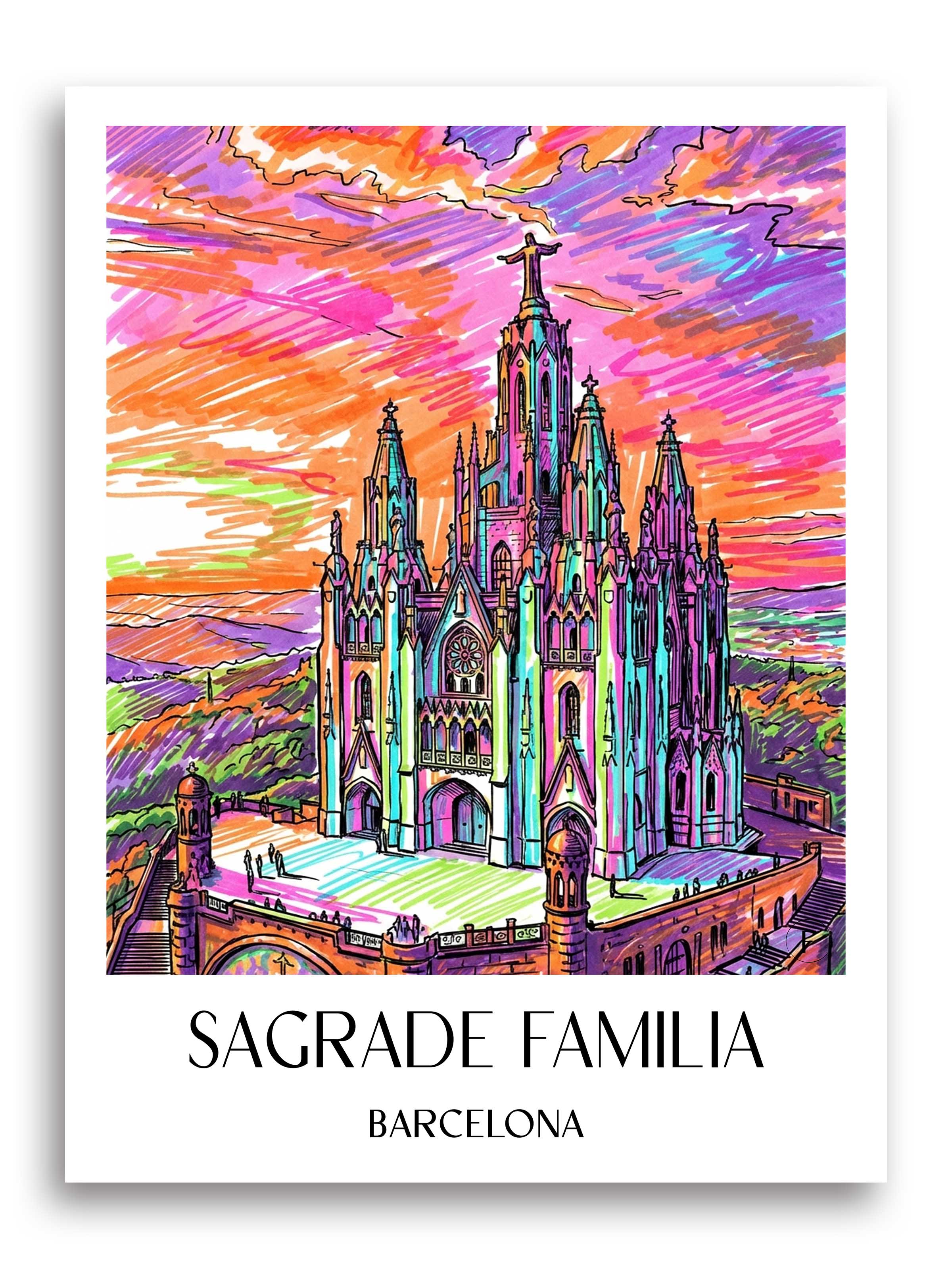 Sagrada Familia Poster - Barcelona - Spanien Kunstdruck - Tag Graffiti von A4 bis A1 - favplace