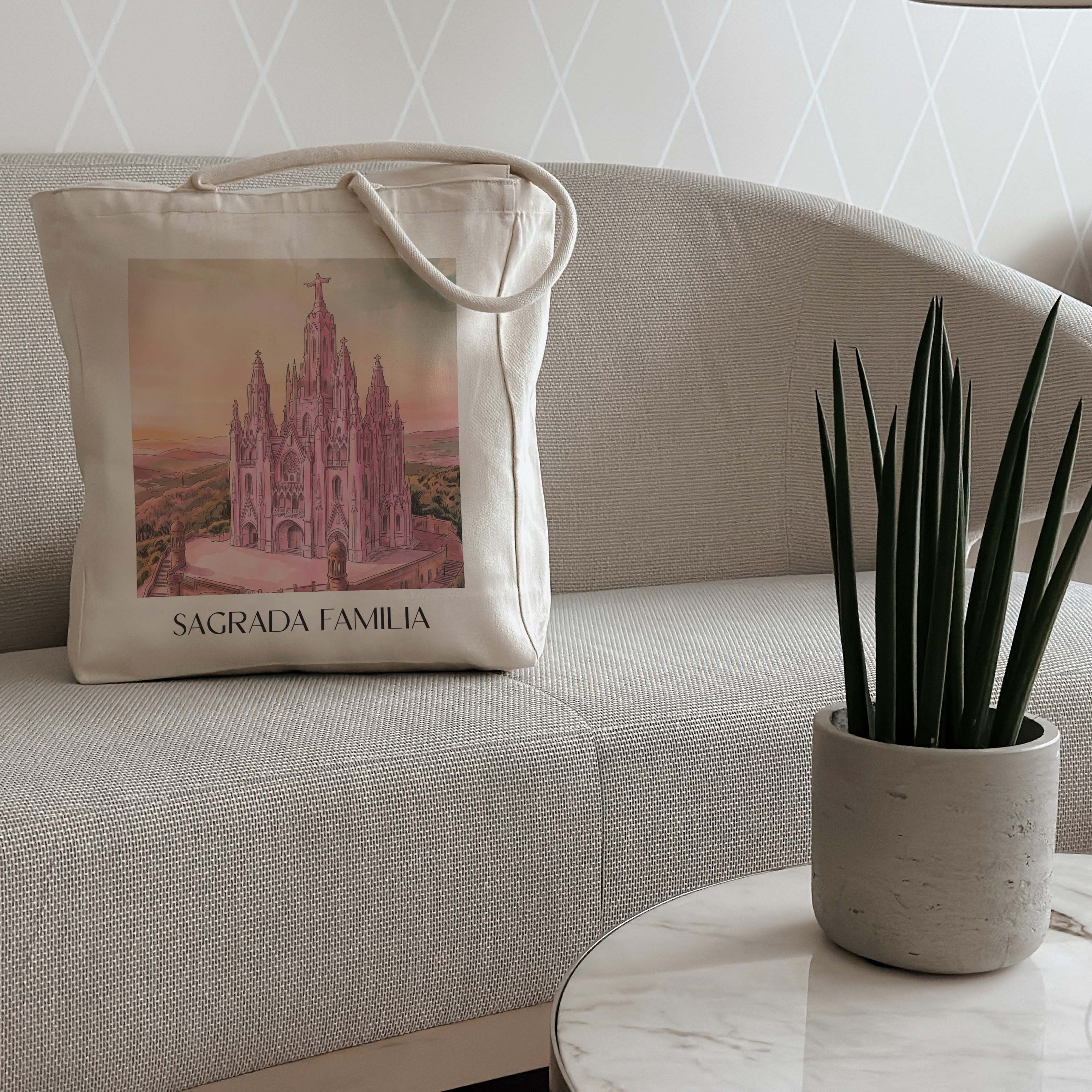 sagrada-familia-barcelona-spanien-einkaufstasche-aquarell-pink-rosa