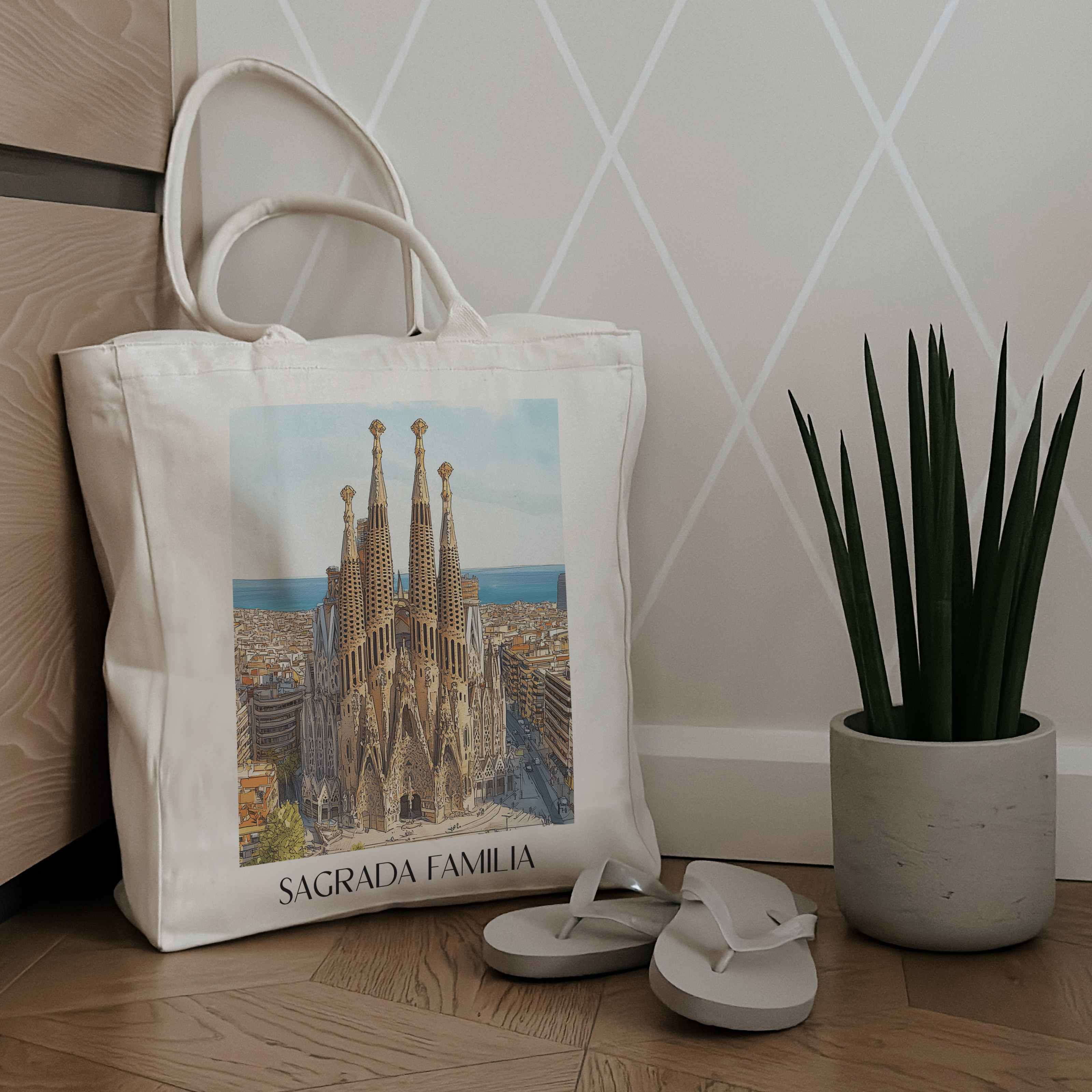 sagrada-familia-barcelona-spanien-einkaufstasche-aquarell