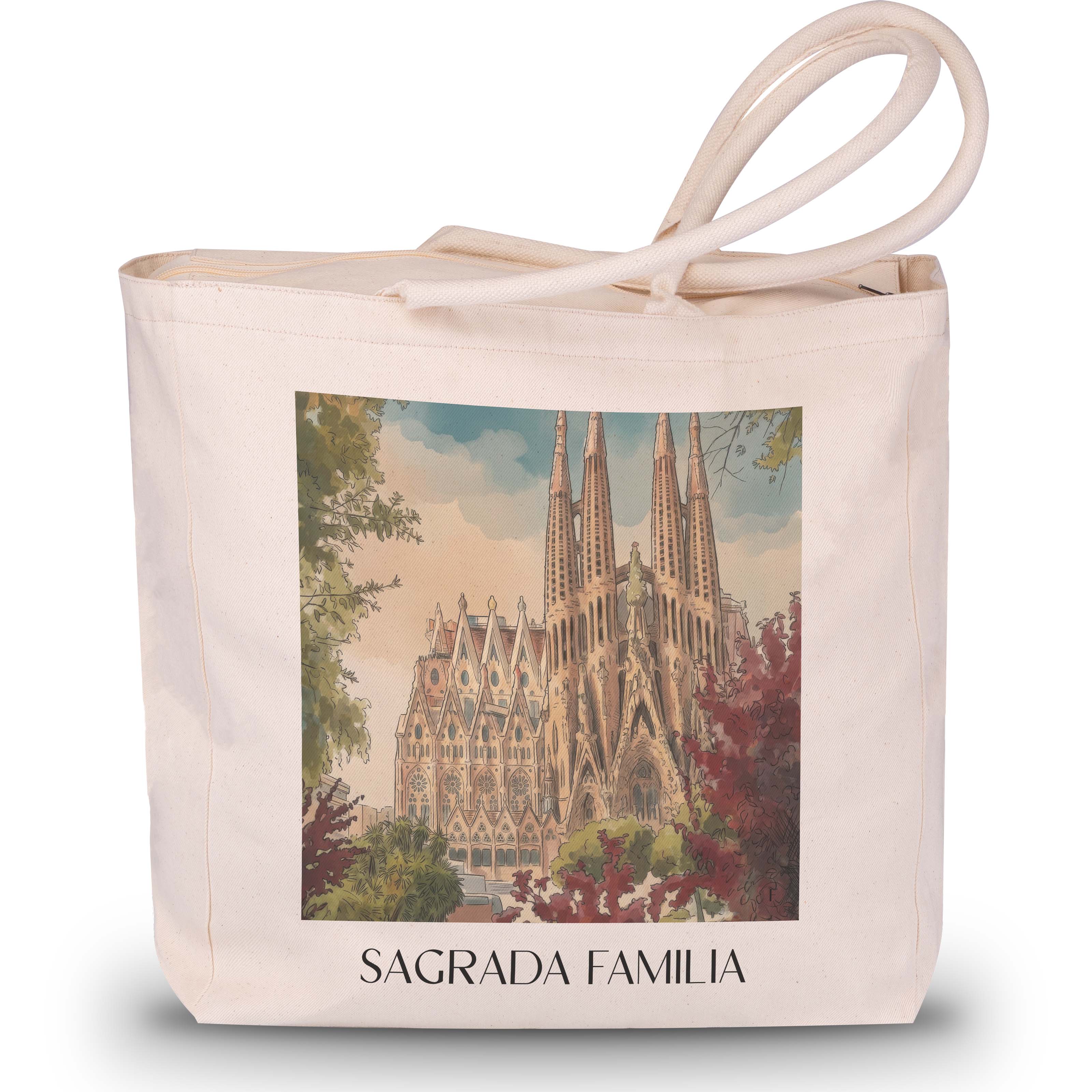 Sagrada Familia Shopping Tasche - Barcelona - Spanien Tote Bag - Einkaufstasche im Aquarell Stil - favplace