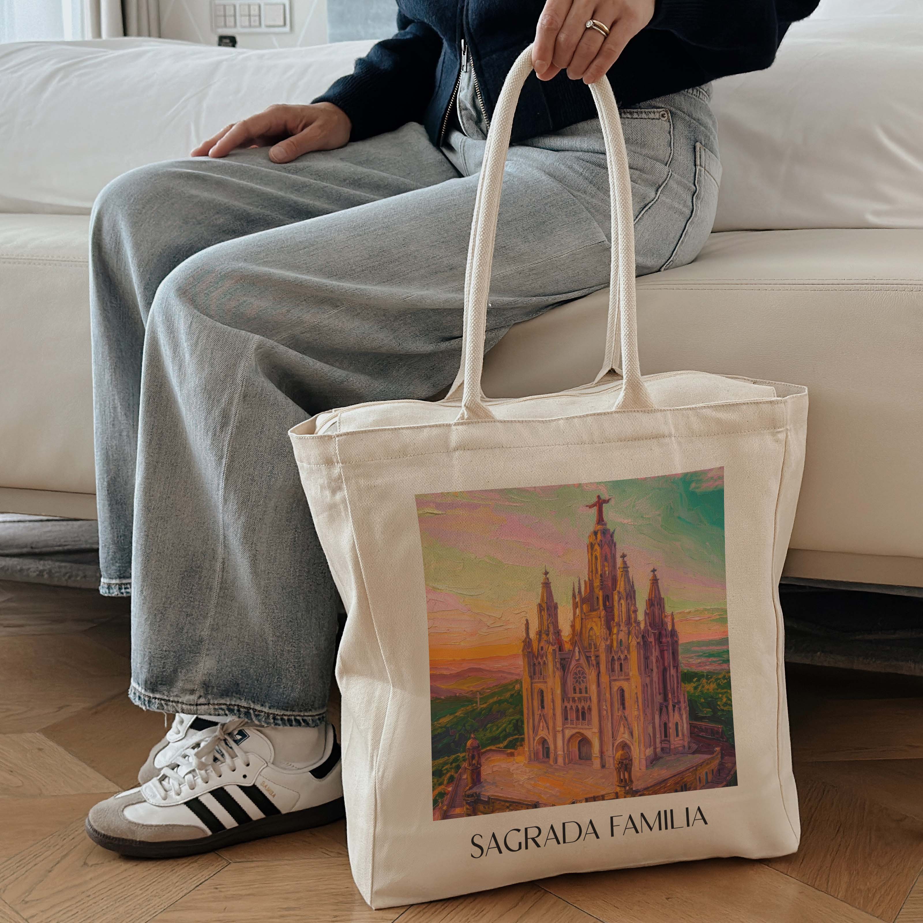 sagrada-familia-barcelona-spanien-einkaufstasche-oil-painting-oelgemaelde