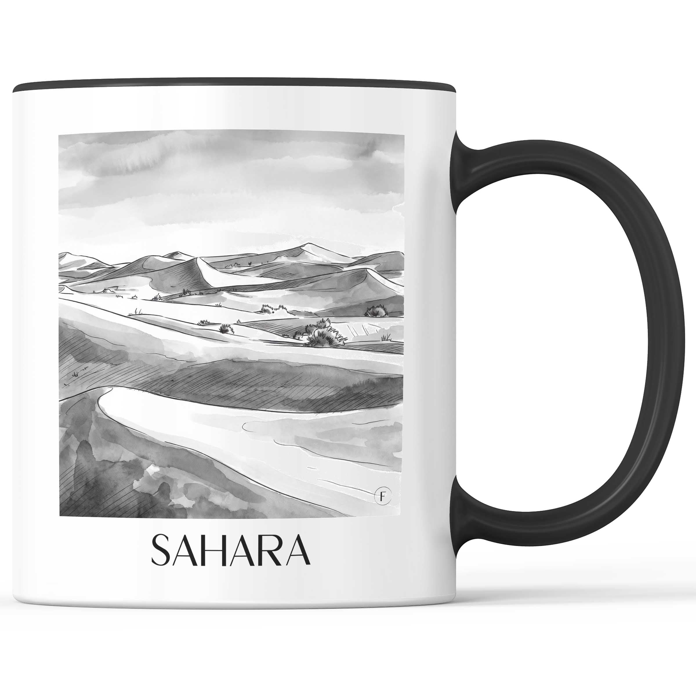 sahara-nordafrika-kaffeebecher-aquarell-schwarz-weiss