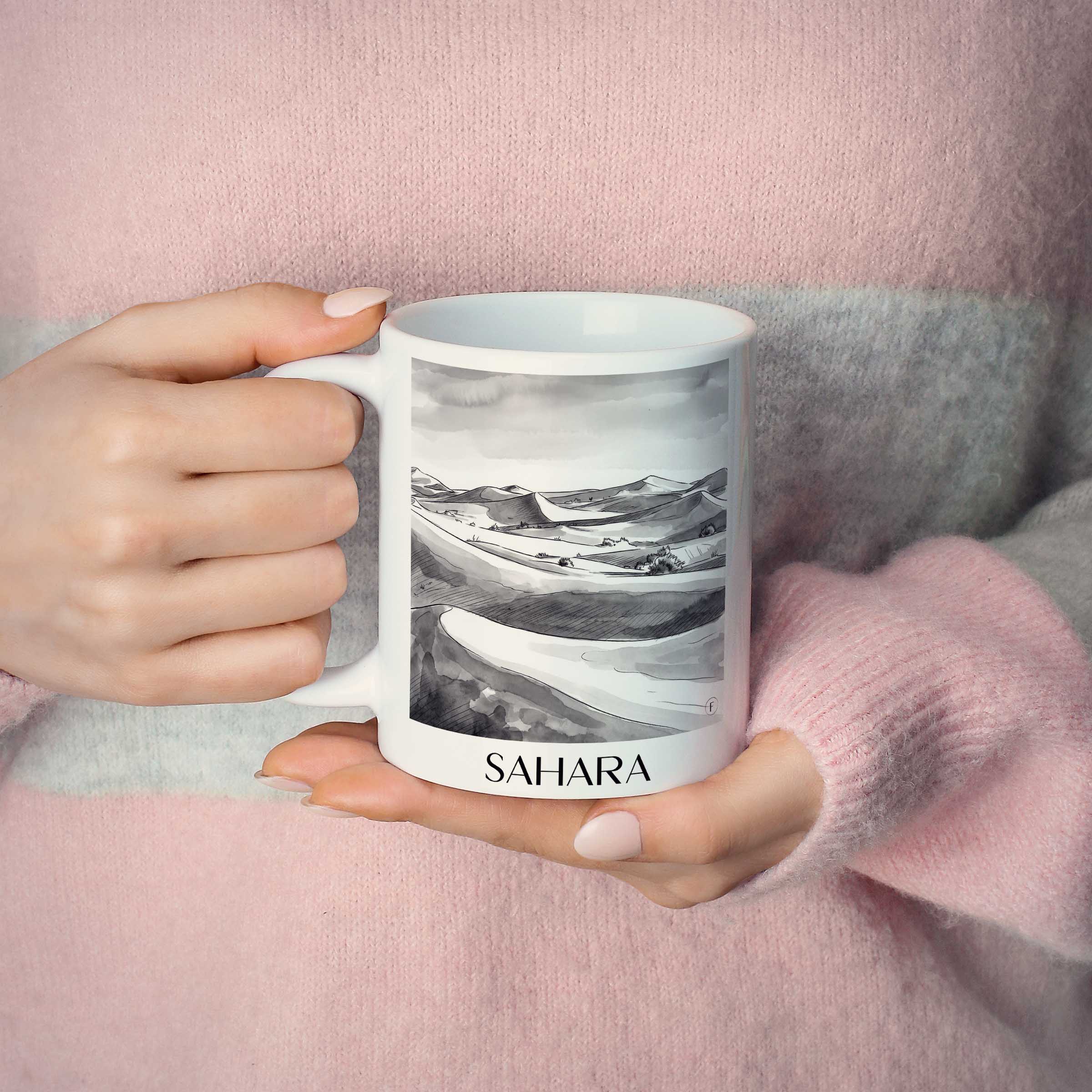 sahara-nordafrika-kaffeebecher-aquarell-schwarz-weiss