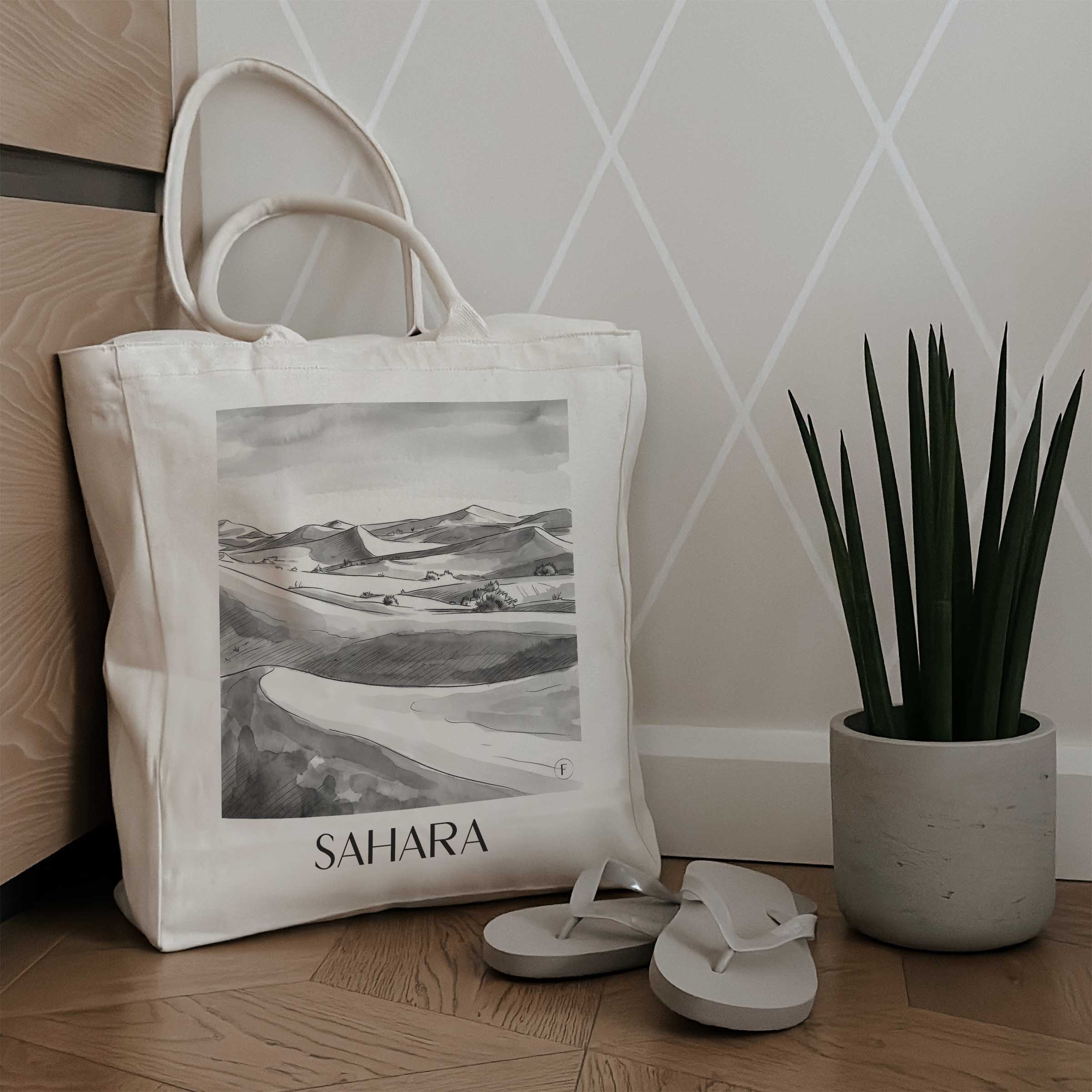 sahara-nordafrika-einkaufstasche-aquarell-schwarz-weiss