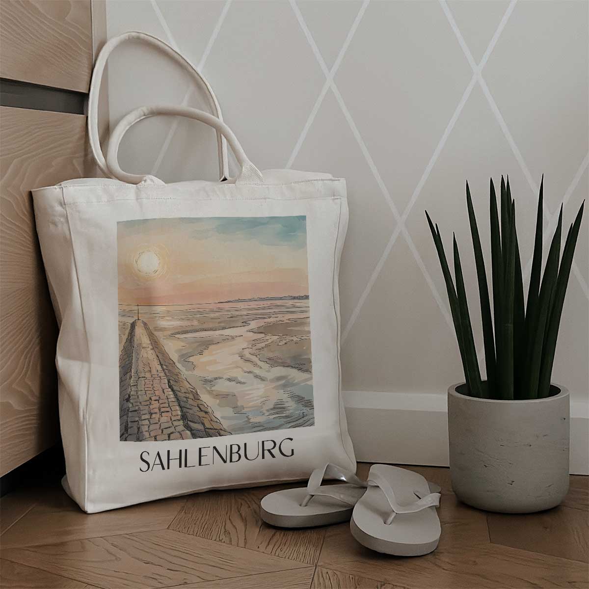 sahlenburg-nordseeküste-deutschland-einkaufstasche-aquarell