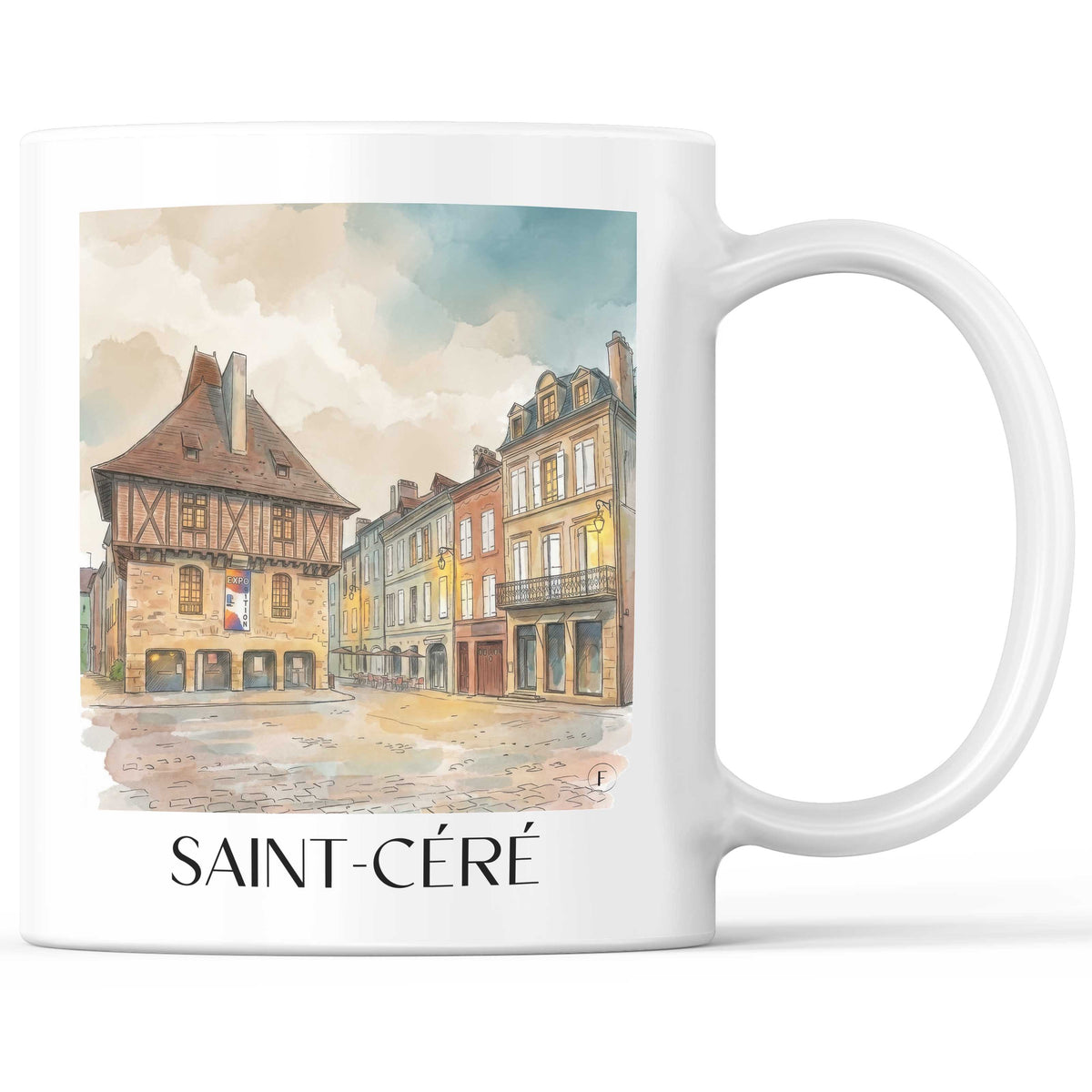 Saint-Céré Kaffeebecher - Vallée de la Dordogne - Frankreich Becher - Kaffeetasse im Aquarell Stil - favplace